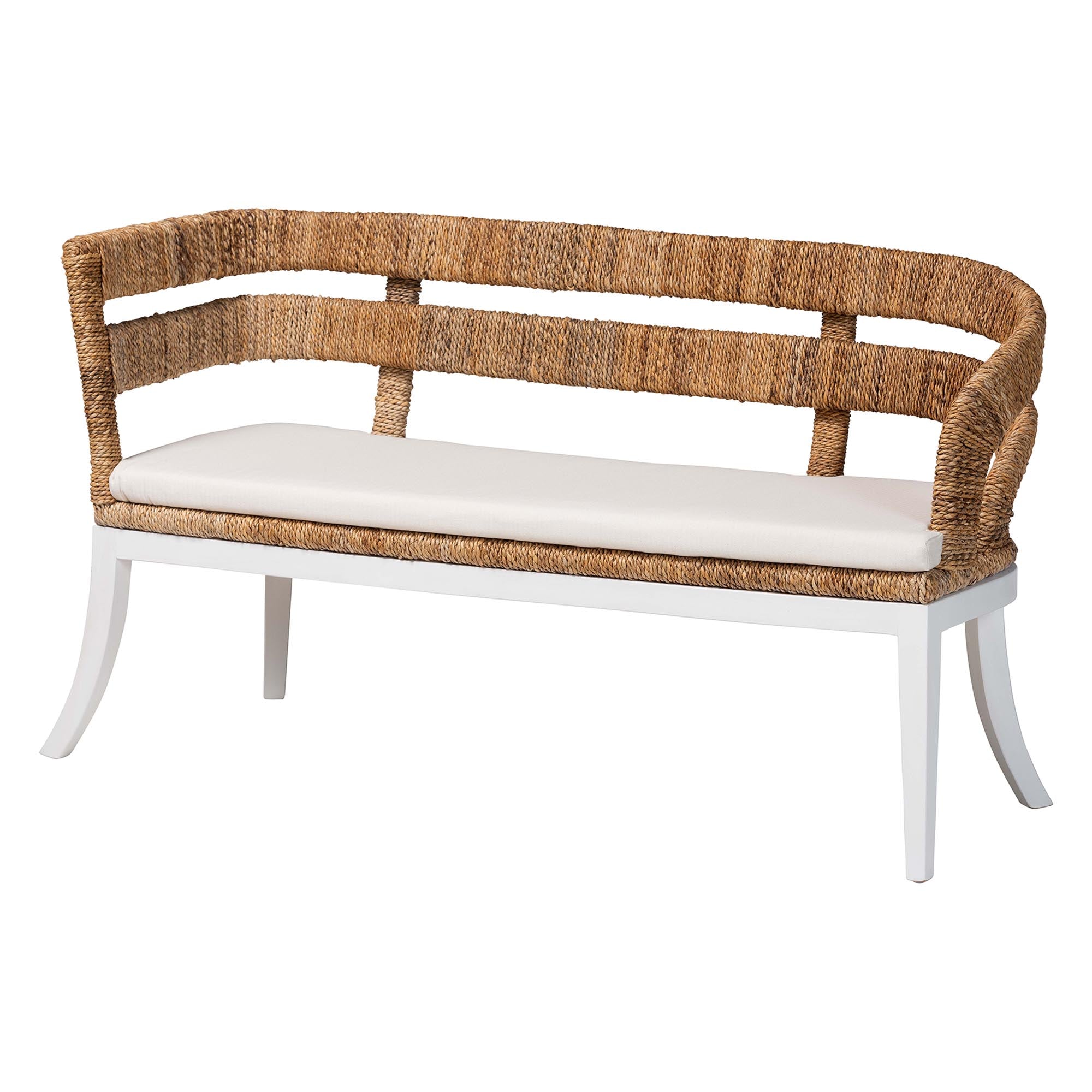 bali & pari Ubud Seagrass Dining Nook Set with Wood Dining Table and Cushioned L-Shaped Bench - Coastal Farmhouse Breakfast Corner Furniture Set for Kitchen or Dining Room, 3-Piece