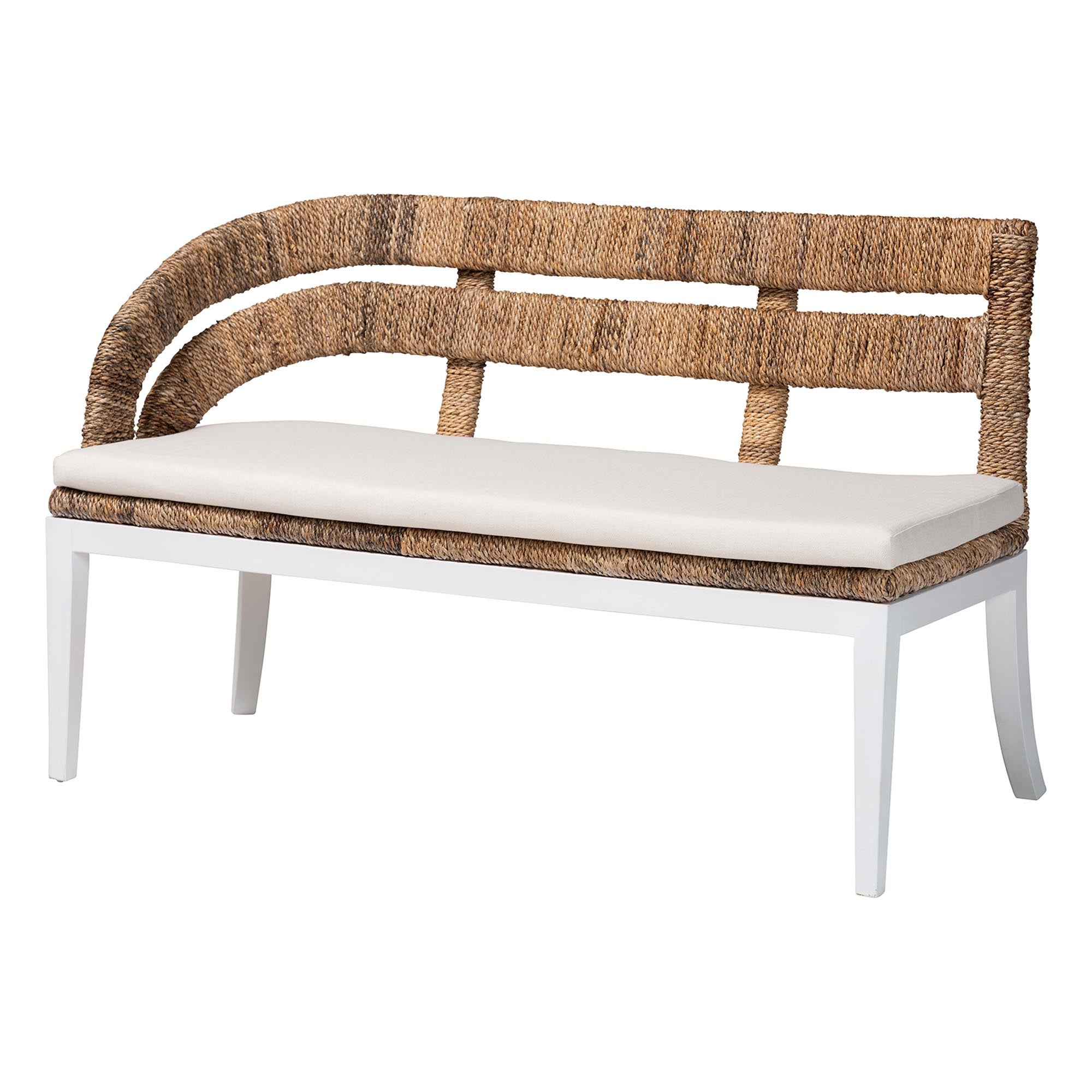 bali & pari Ubud Seagrass Dining Nook Set with Mahogany Wood Frame - L-Shaped Rattan Accent Corner Bench for Kitchen or Dining Room, 2-Piece