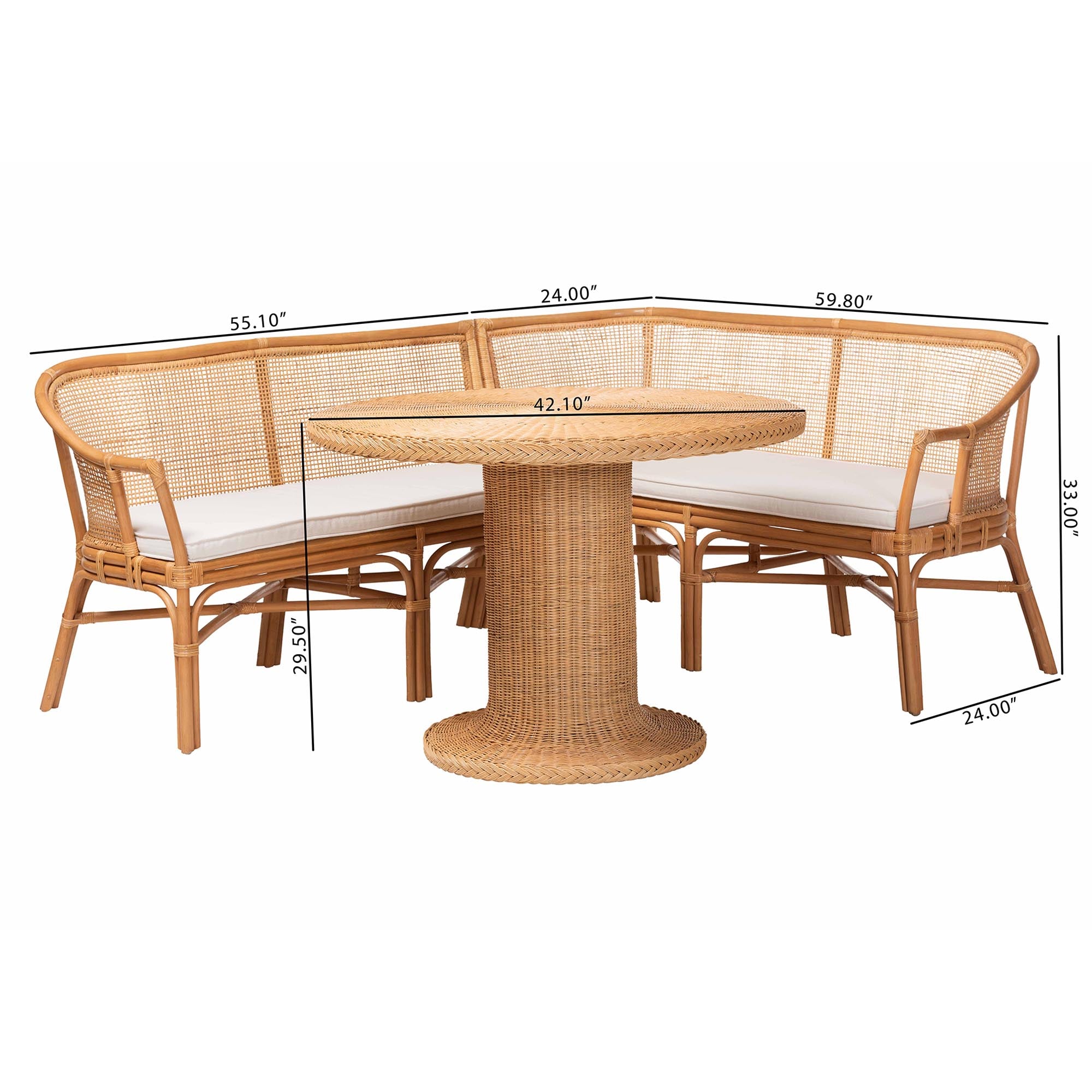 Bali & Pari Aara 3-Piece Rattan Dining Nook Set