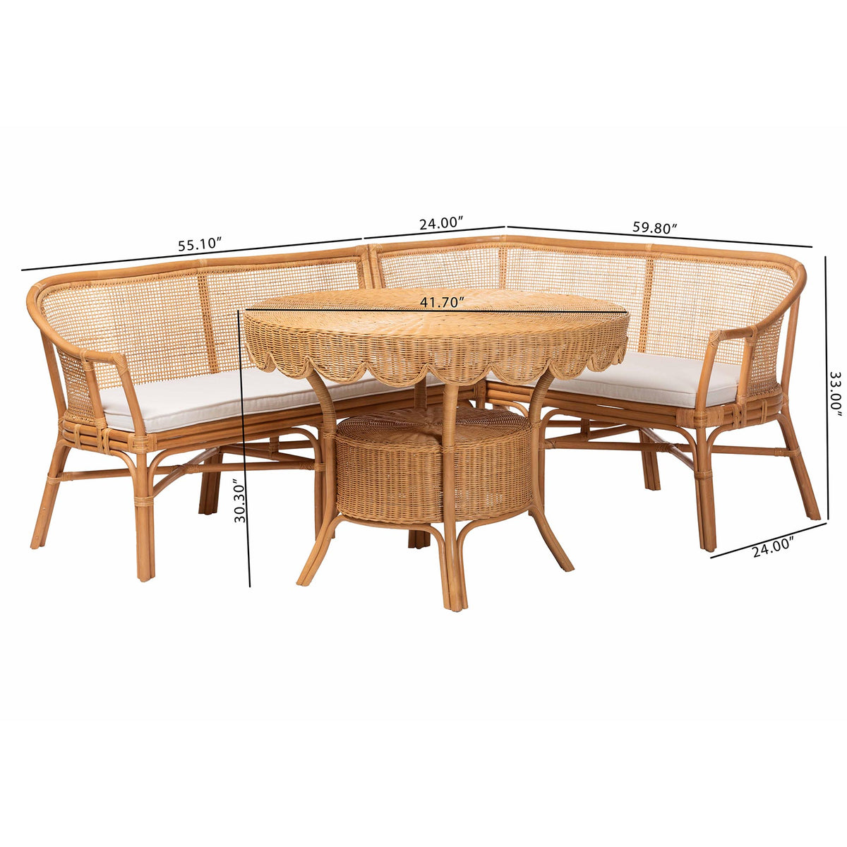 Bali & Pari Ceona 3-Piece Rattan Dining Nook Set