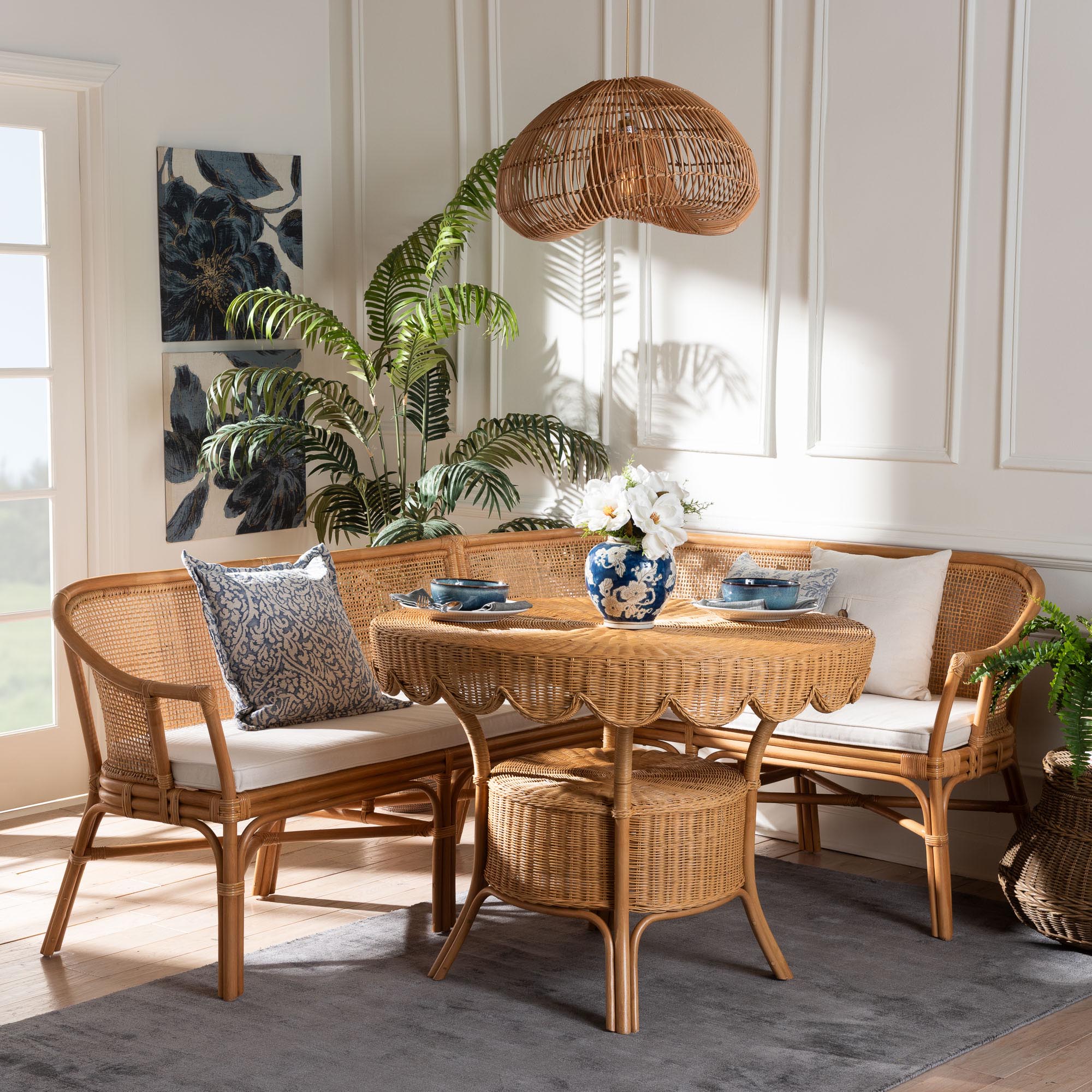 Bali & Pari Ceona 3-Piece Rattan Dining Nook Set