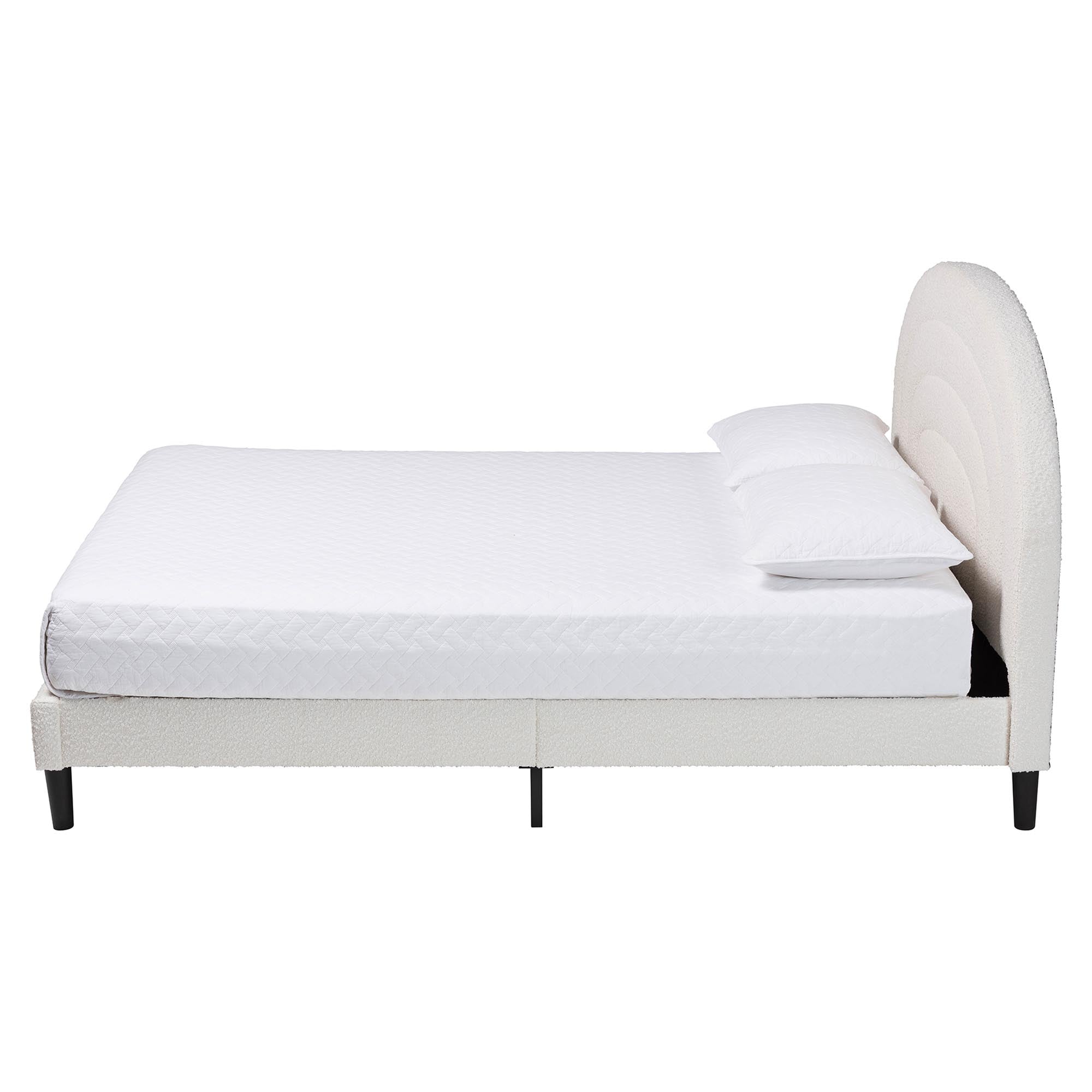 Pelagia Boucle Upholstered Platform Bed - Soft Fabric Bed Frame with Padded Headboard, Minimalist Design, Cream