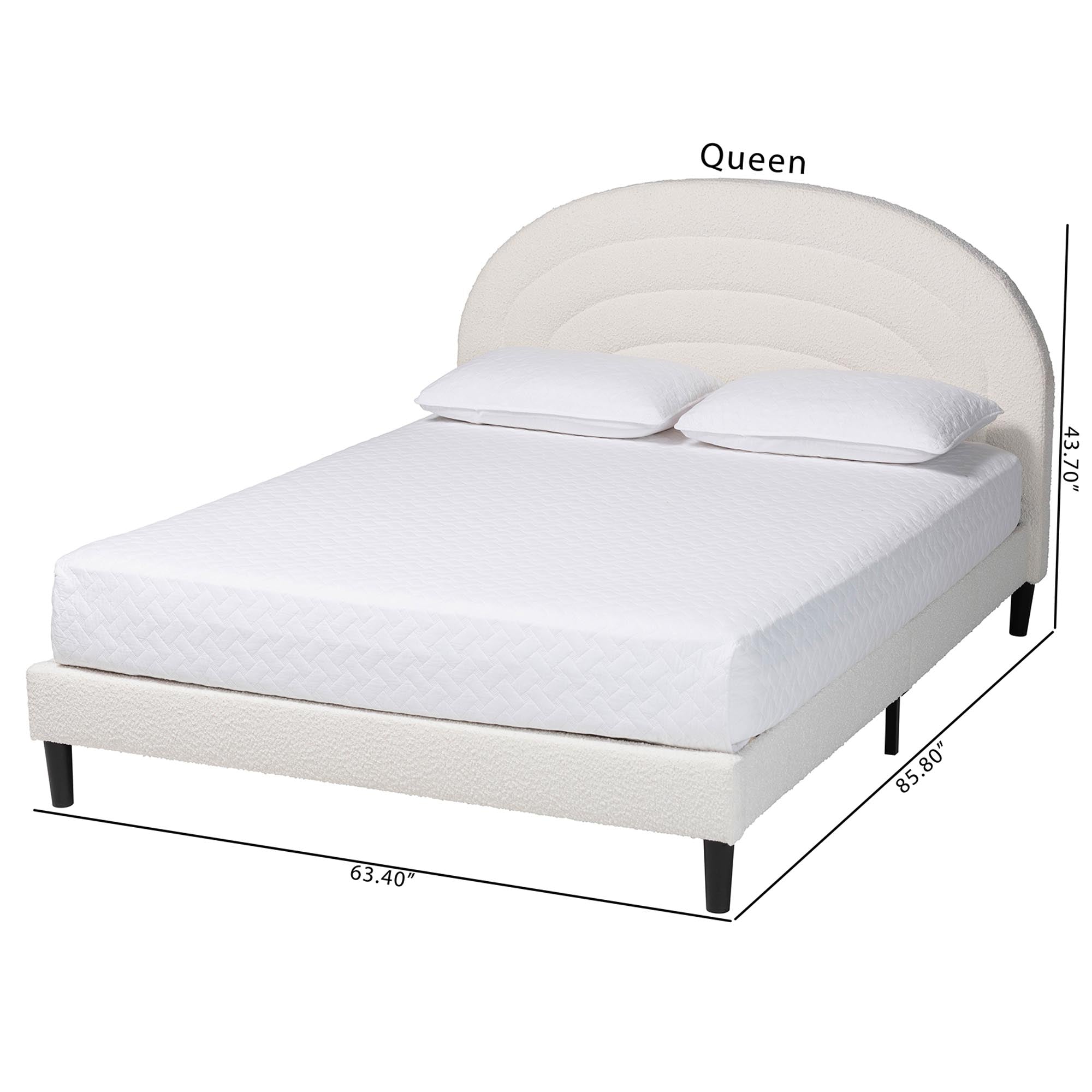 Pelagia Boucle Upholstered Platform Bed - Soft Fabric Bed Frame with Padded Headboard, Minimalist Design, Cream