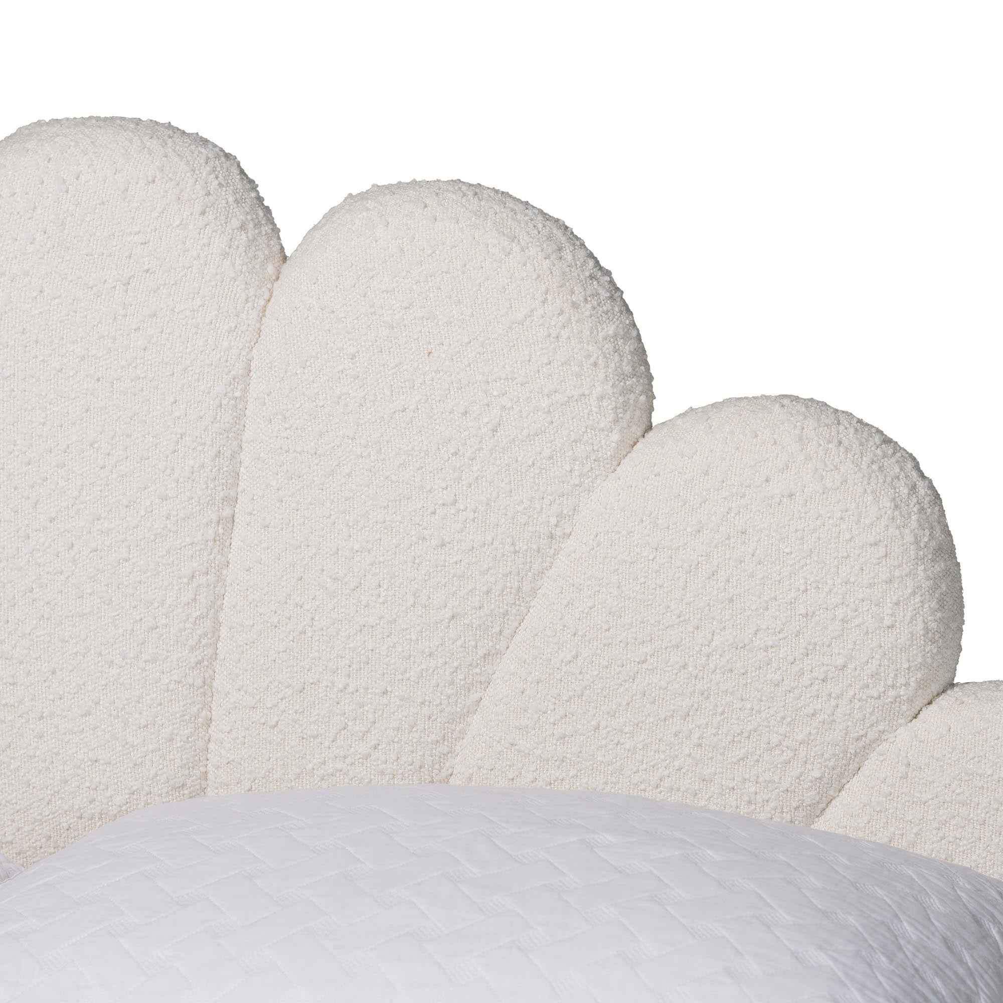 Albion Boucle Upholstered Platform Bed - Soft Fabric Bed Frame with Padded Headboard, Minimalist Design, Cream