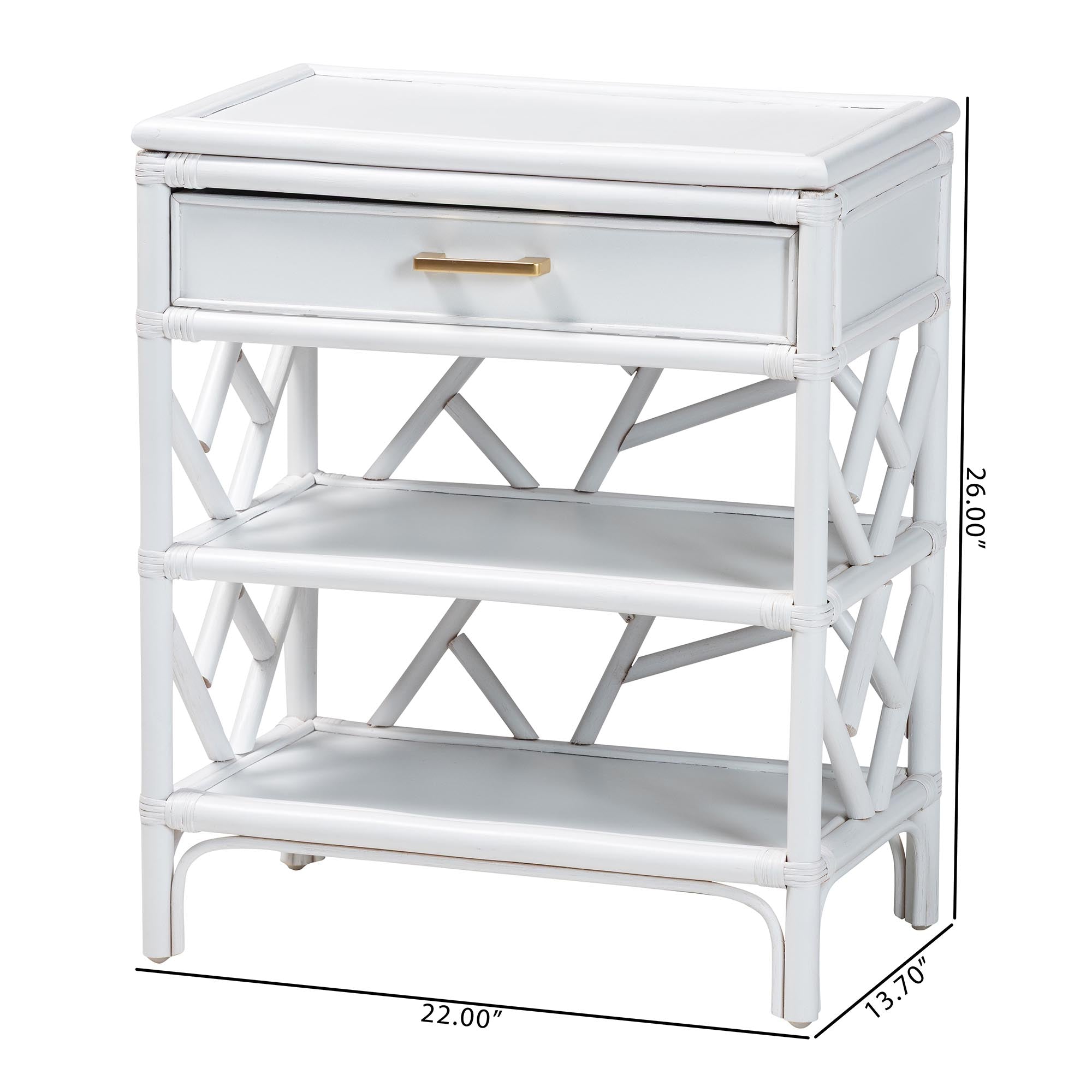 bali & pari Daina Rattan Nightstand with Drawer and Open Shelves- Coastal Bedside Table with Geometric Design,