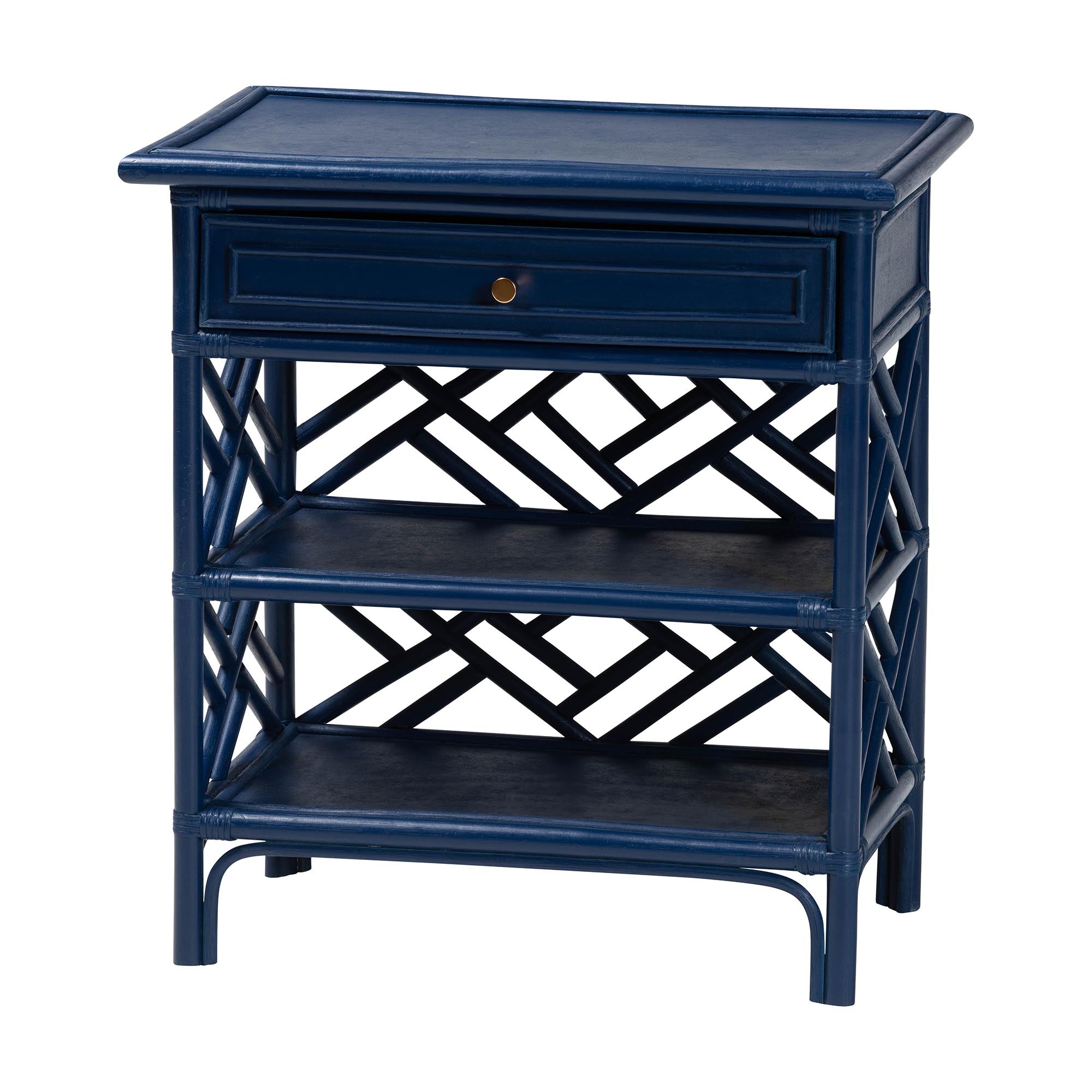 bali & pari Tiaret Rattan Nightstand with Drawer and Shelves - Chippendale-Style Bedside Table for Bedroom or Coastal Living Spaces,