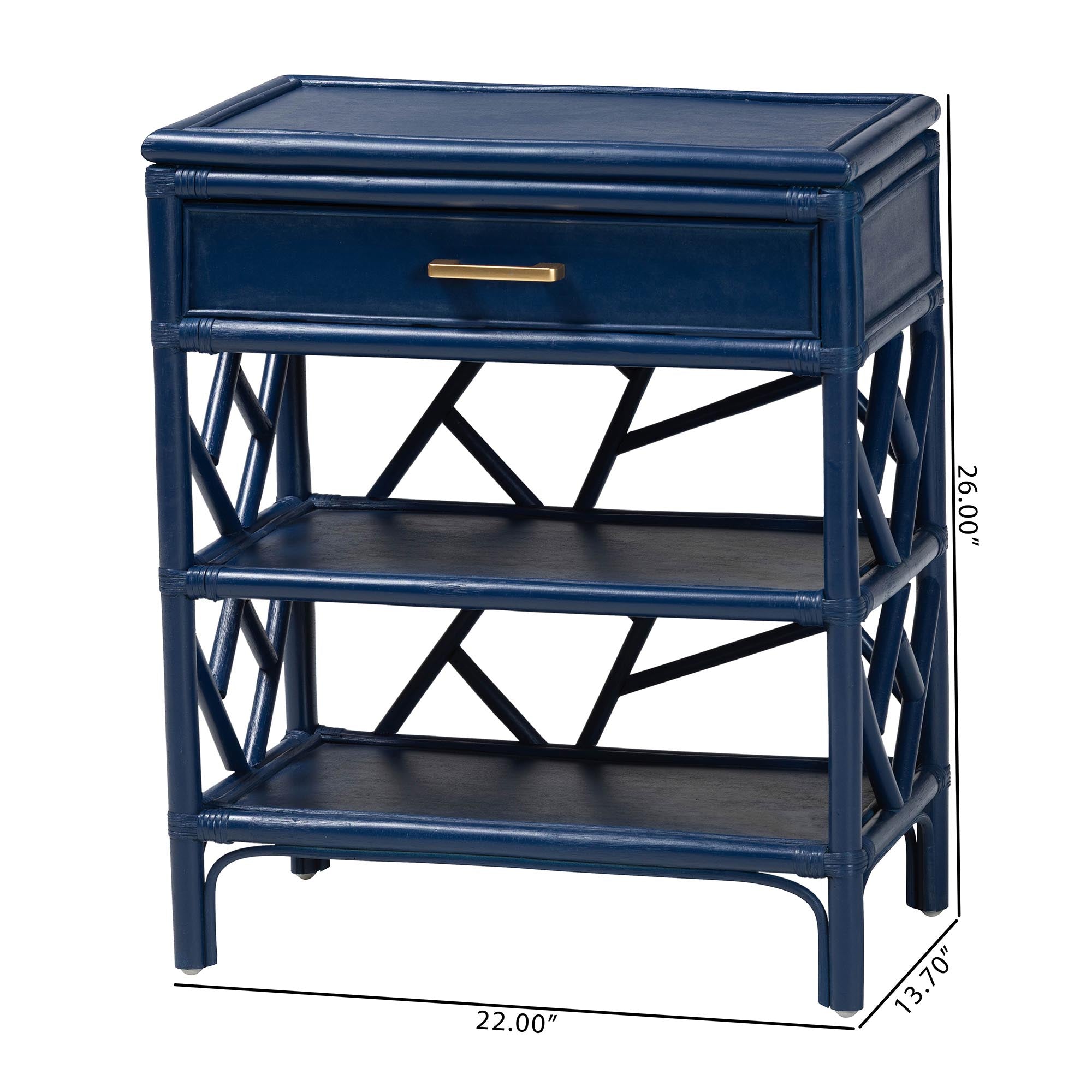 bali & pari Daina Rattan Nightstand with Drawer and Open Shelves- Coastal Bedside Table with Geometric Design,