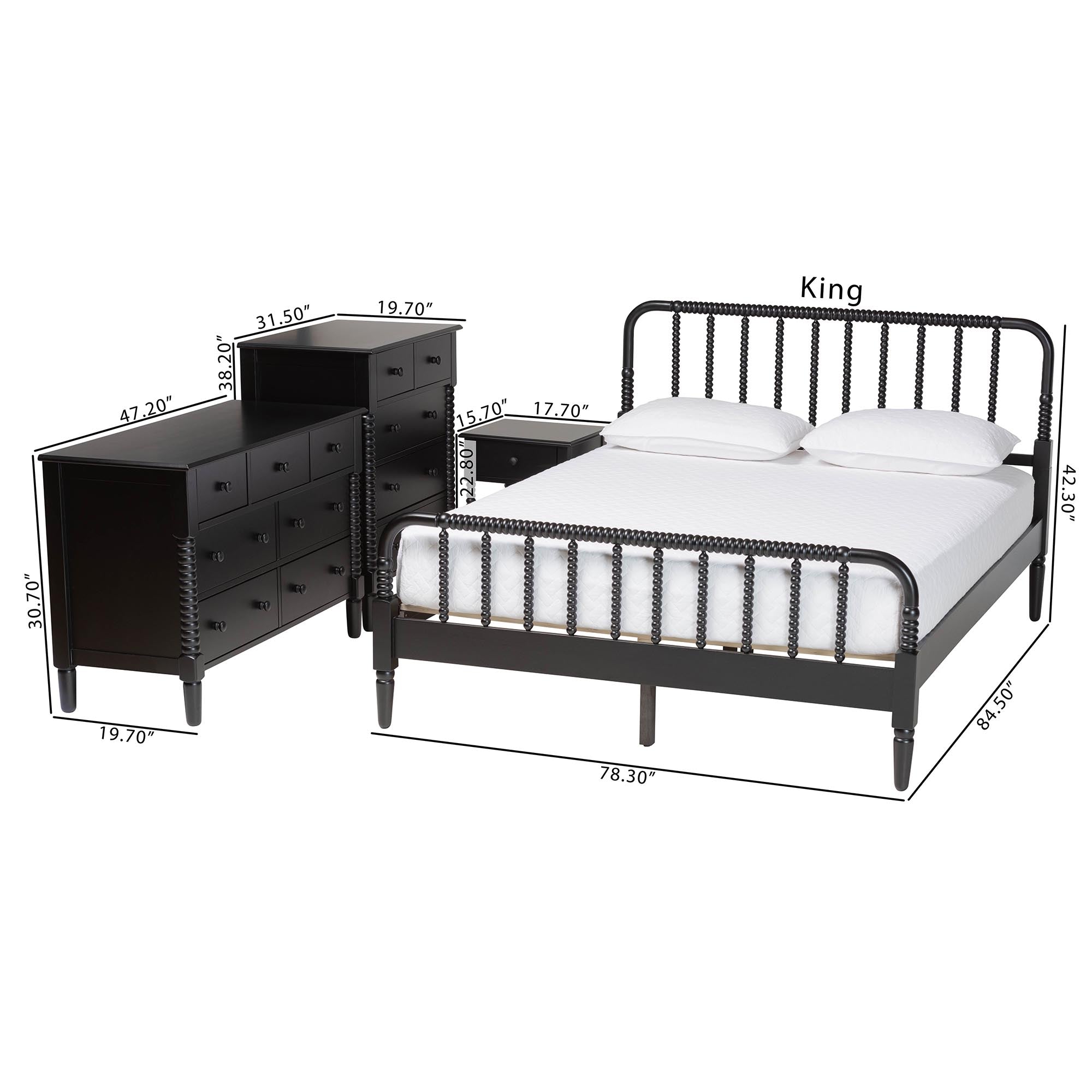 Braith Farmhouse Spindle Wood 4-Piece Bedroom Set