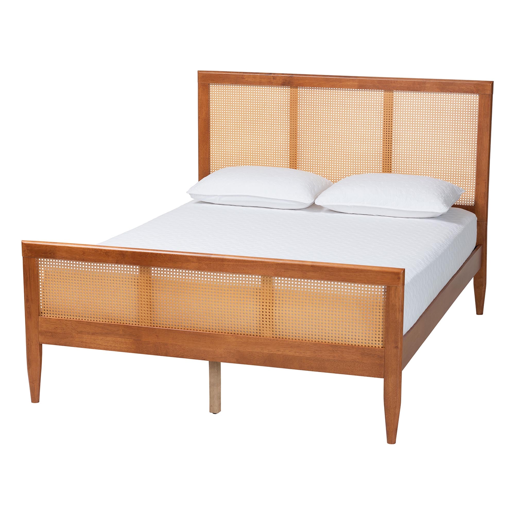 Walthard Mid-Century Light Platform Bed with Woven Rattan