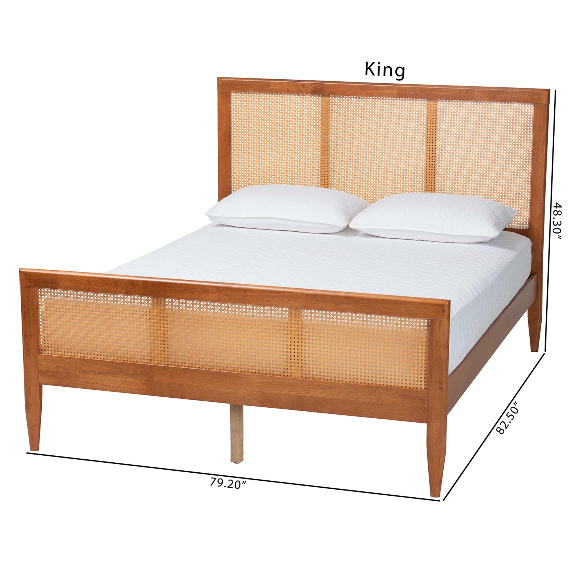Walthard Mid-Century Light Platform Bed with Woven Rattan
