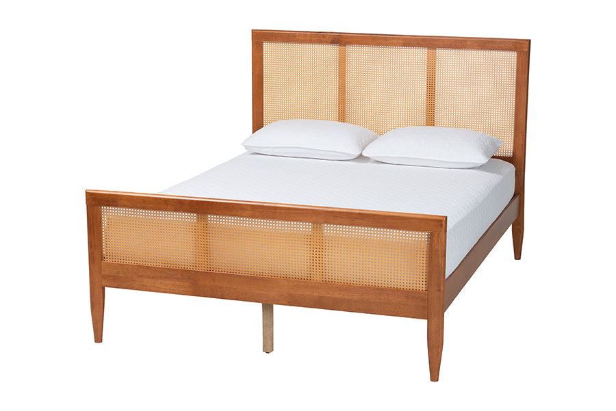 Walthard Mid-Century Light Platform Bed with Woven Rattan