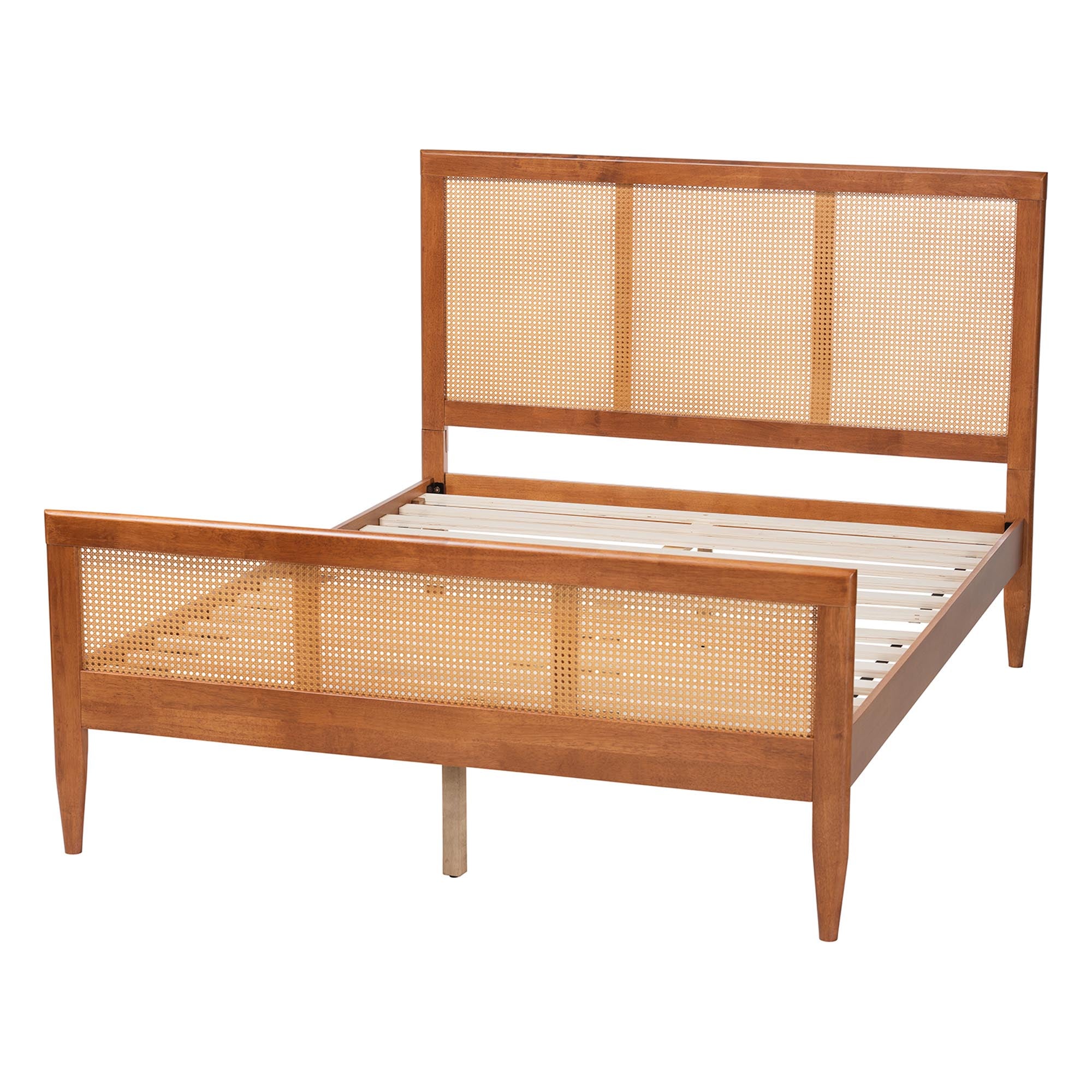 Walthard Mid-Century Light Platform Bed with Woven Rattan