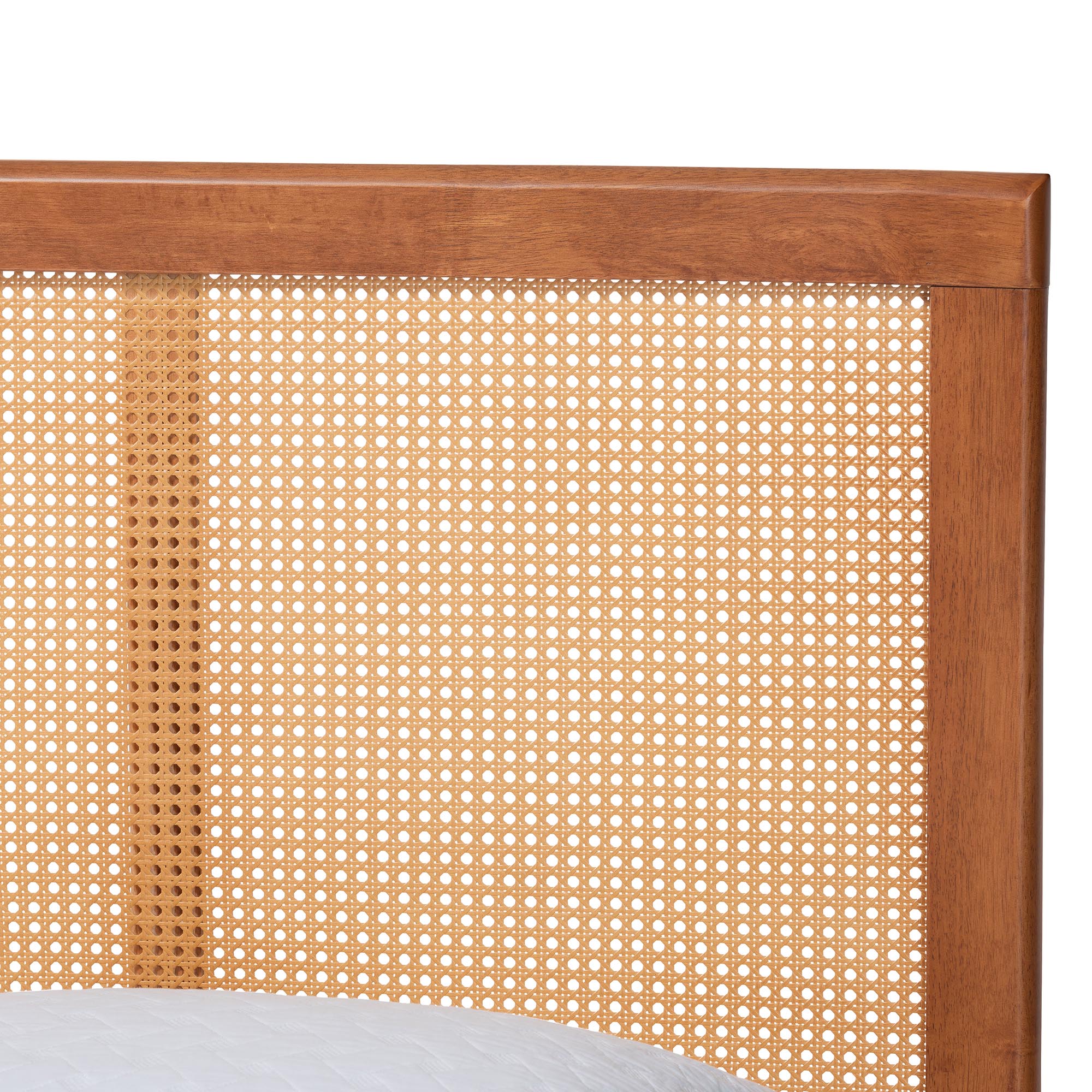 Walthard Mid-Century Light Platform Bed with Woven Rattan