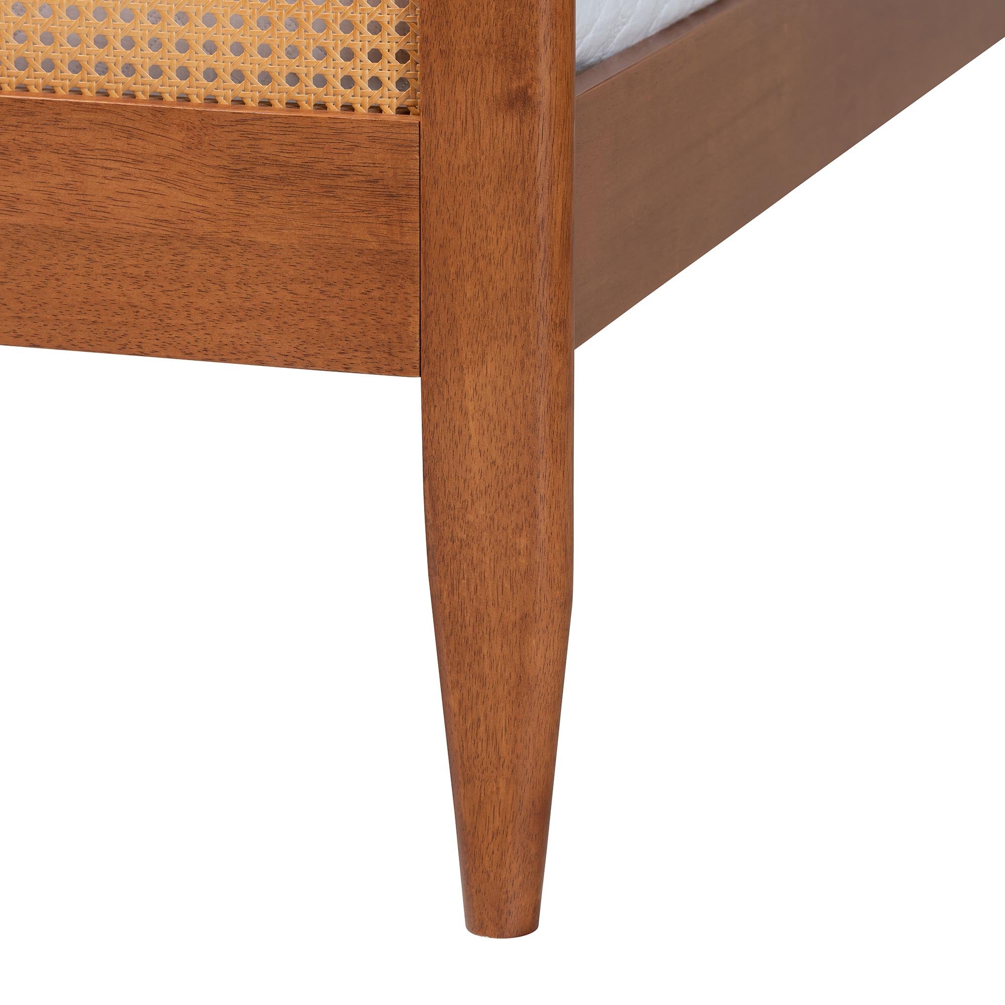 Walthard Mid-Century Light Platform Bed with Woven Rattan