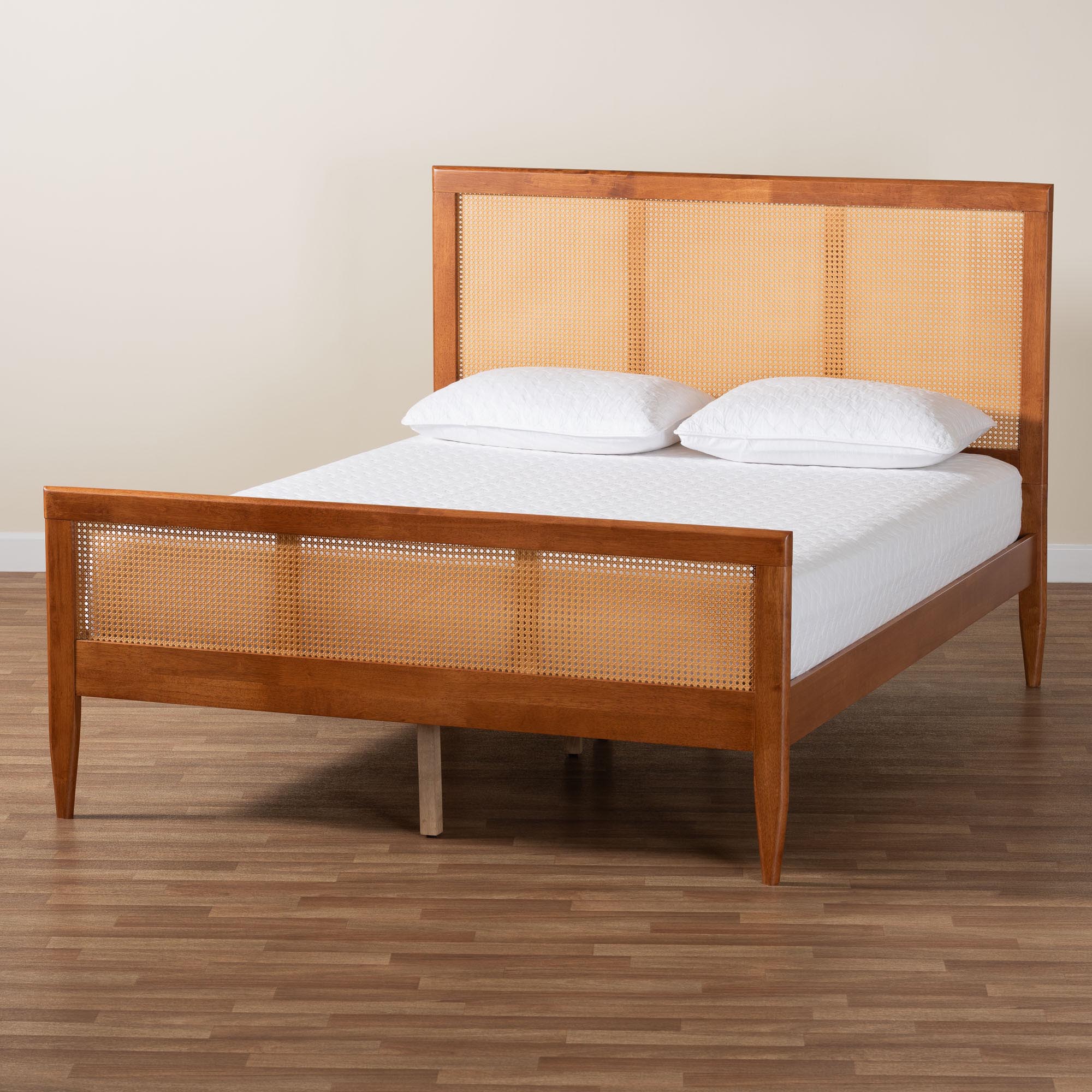 Walthard Mid-Century Light Platform Bed with Woven Rattan