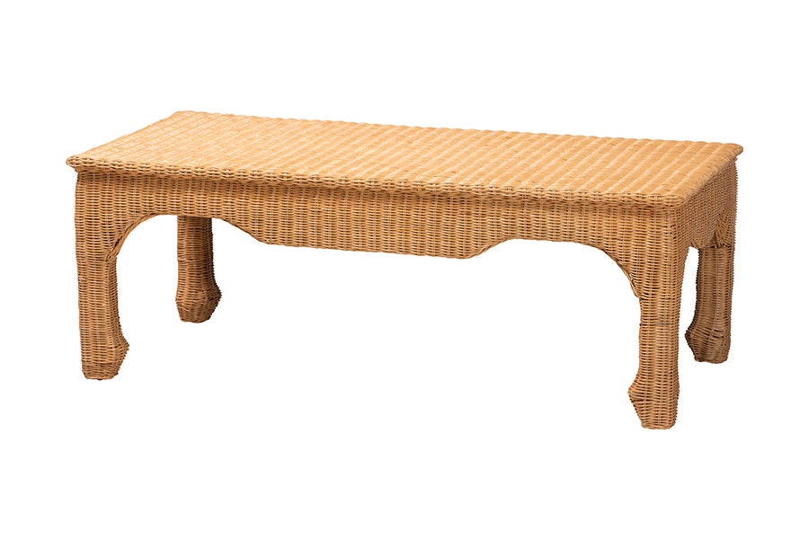 bali & pari Abena Ming Style Rattan Coffee Table - Rectangular Boho Chic Accent Table for Living Room, Family Room, or Sunroom
