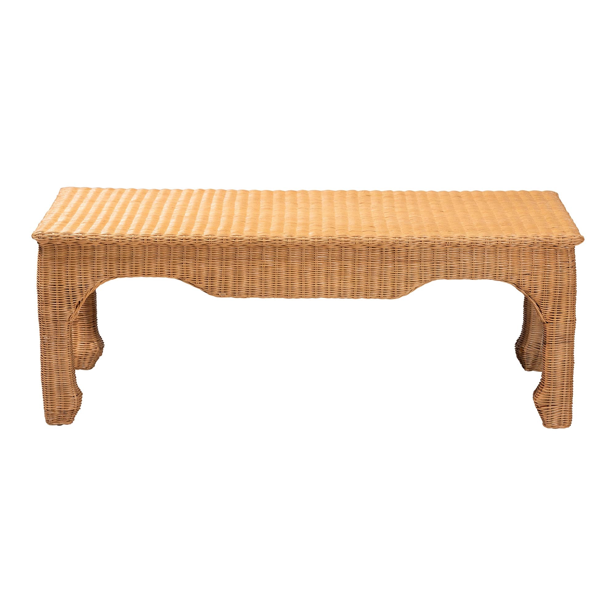 bali & pari Abena Ming Style Rattan Coffee Table - Rectangular Boho Chic Accent Table for Living Room, Family Room, or Sunroom