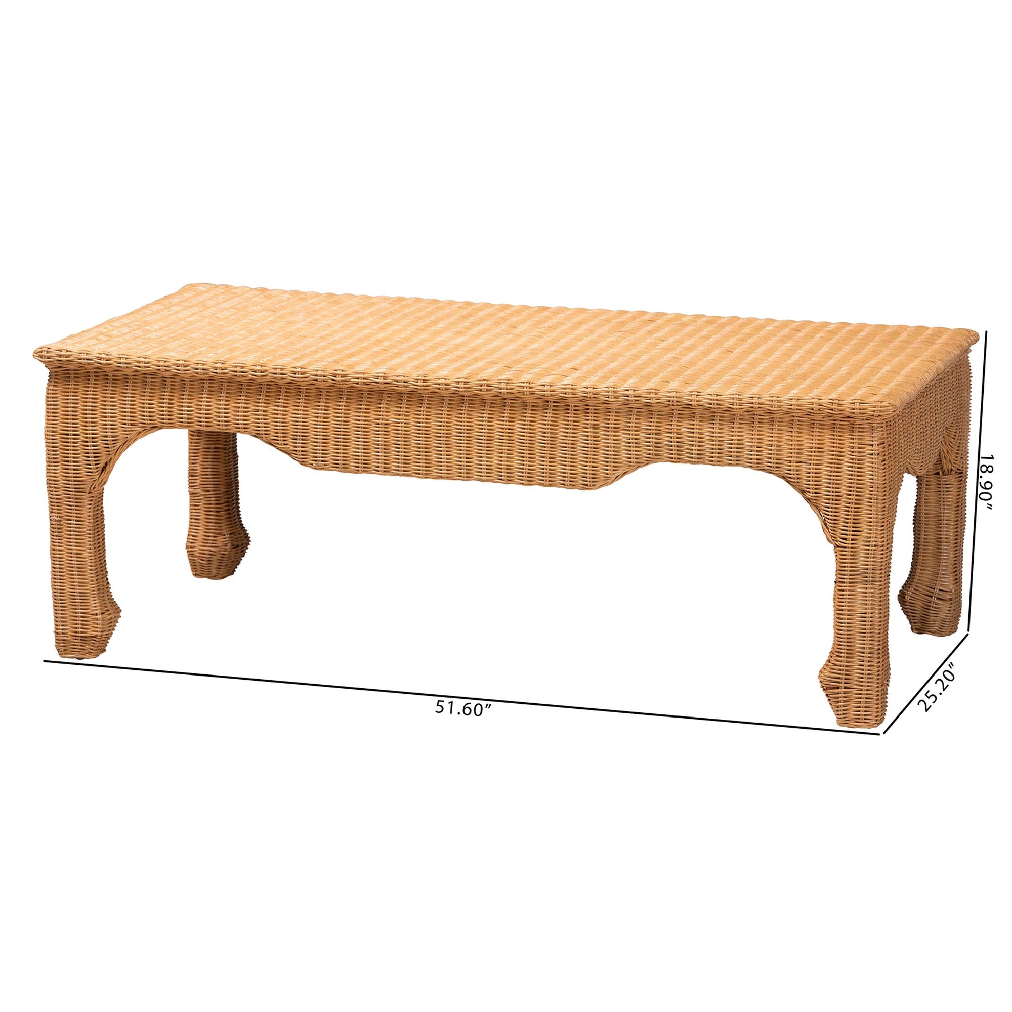bali & pari Abena Ming Style Rattan Coffee Table - Rectangular Boho Chic Accent Table for Living Room, Family Room, or Sunroom