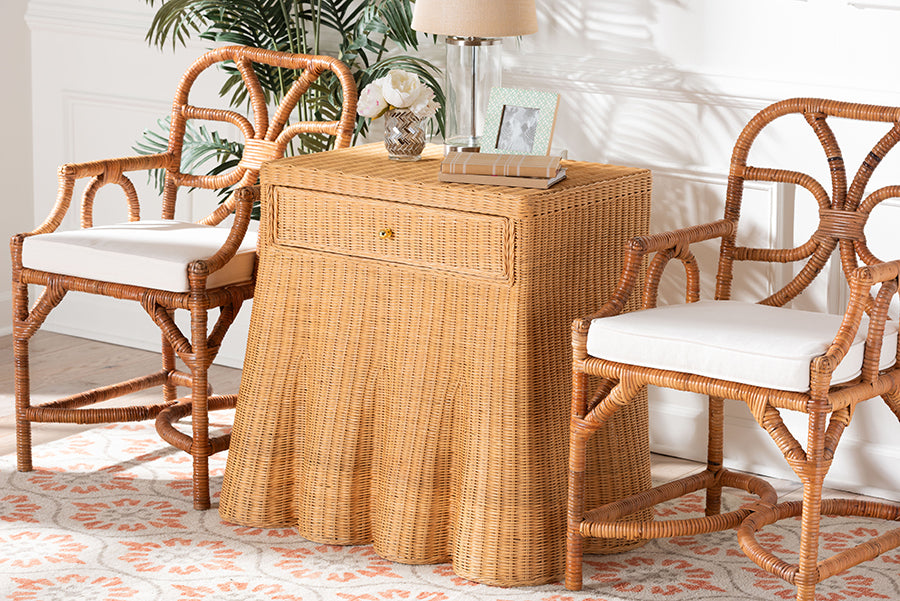 Bali & Pari Chica Scalloped Rattan Console Table