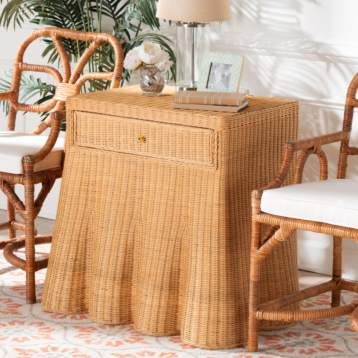 Bali & Pari Chica Scalloped Rattan Console Table