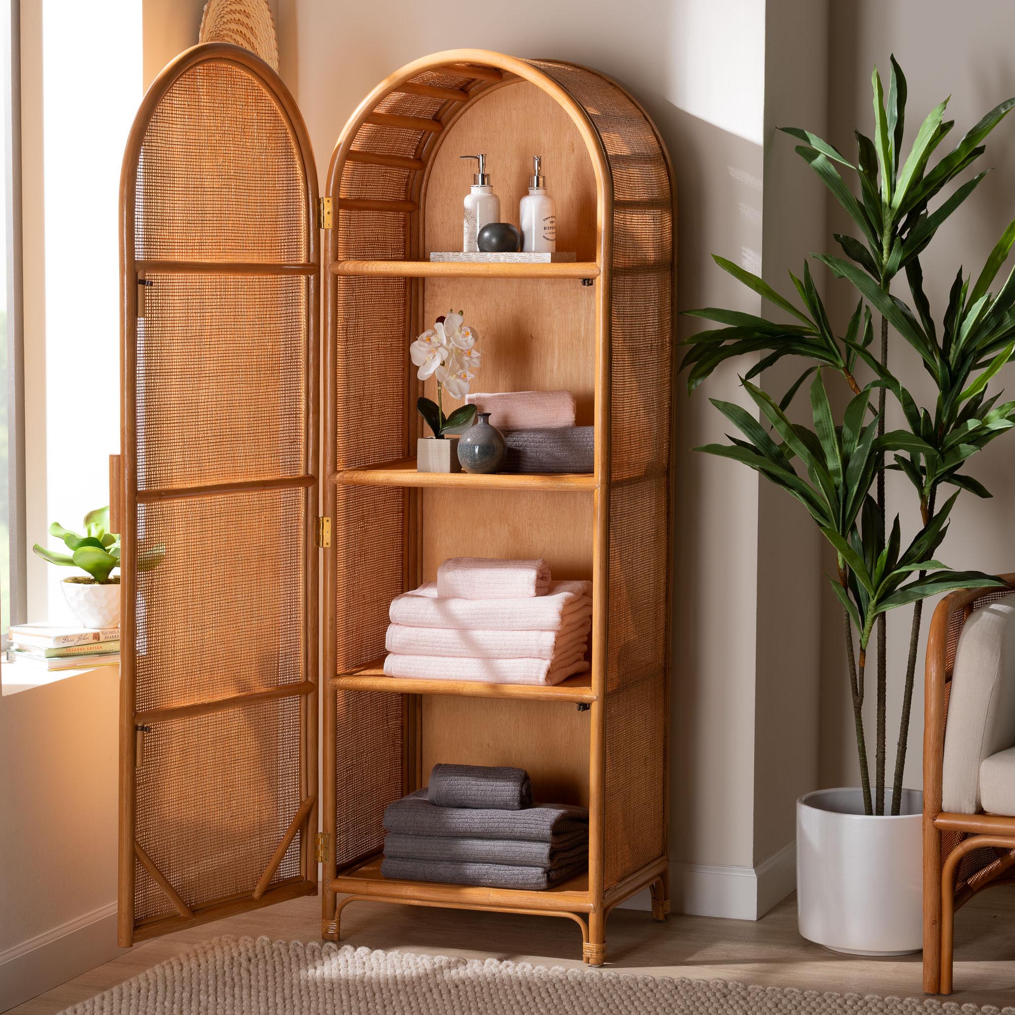Bali & Pari Paloma Arched Rattan Accent Cabinet