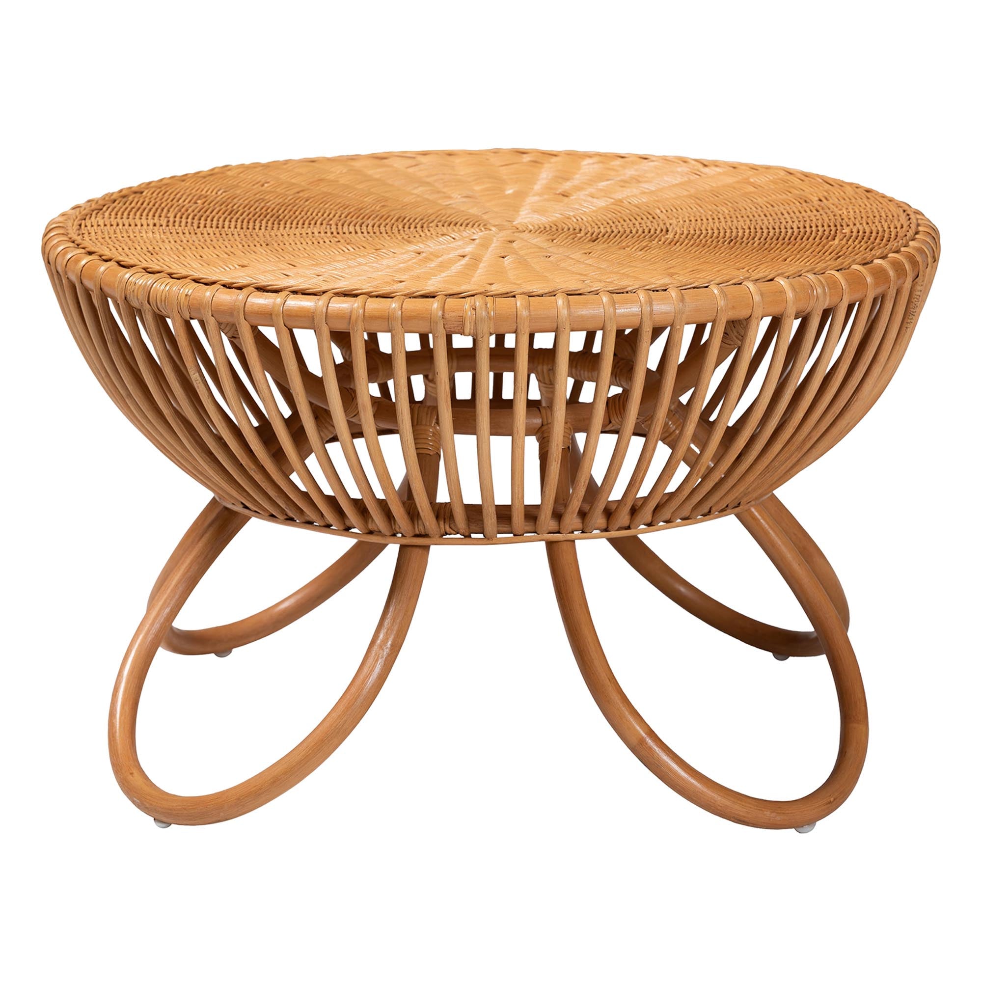 bali & pari Abel Rattan Coffee Table with Splayed Legs - Handcrafted Boho Accent Table, Light Honey