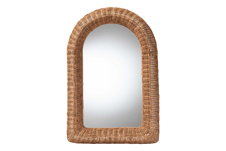 bali & pari Brisia Arched Rattan Wall Mirror - Handwoven Wicker Framed Mirror for Entryway, Living Room, or Bedroom,