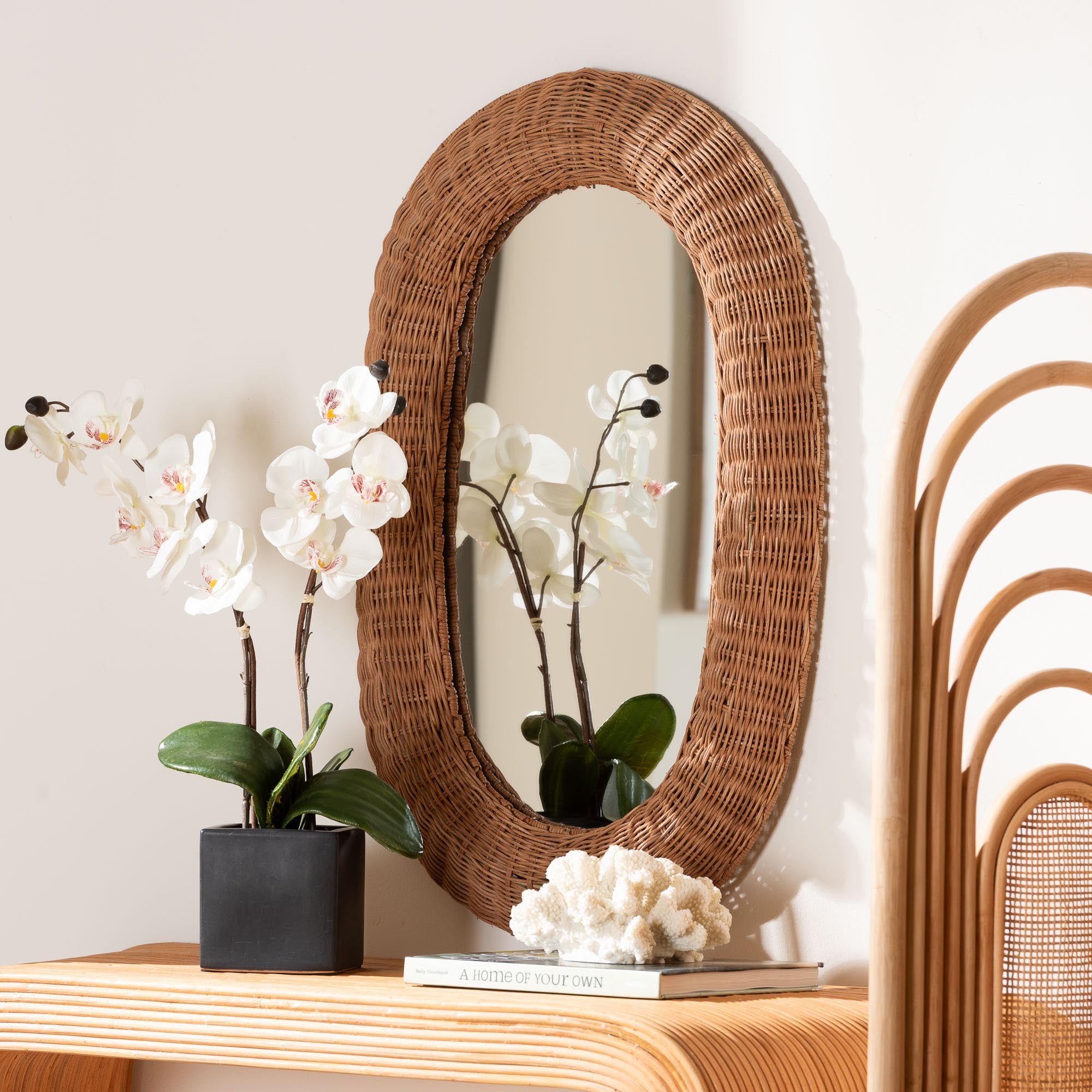 bali & pari Brisia Oval Rattan Wall Mirror - Handwoven Wicker Framed Mirror for Entryway, Living Room, or Bedroom,