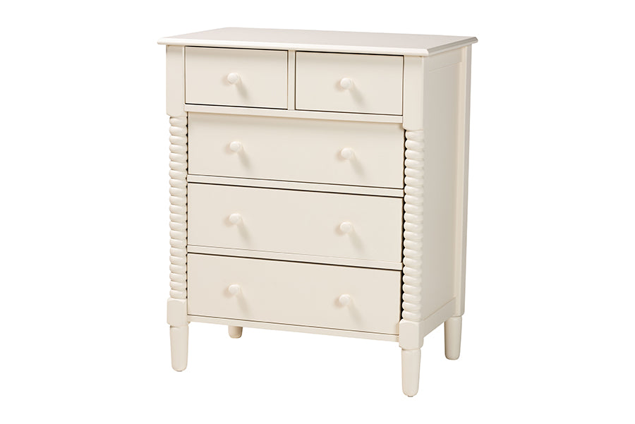 Braith Farmhouse Spindle Wood 5-Drawer Chest
