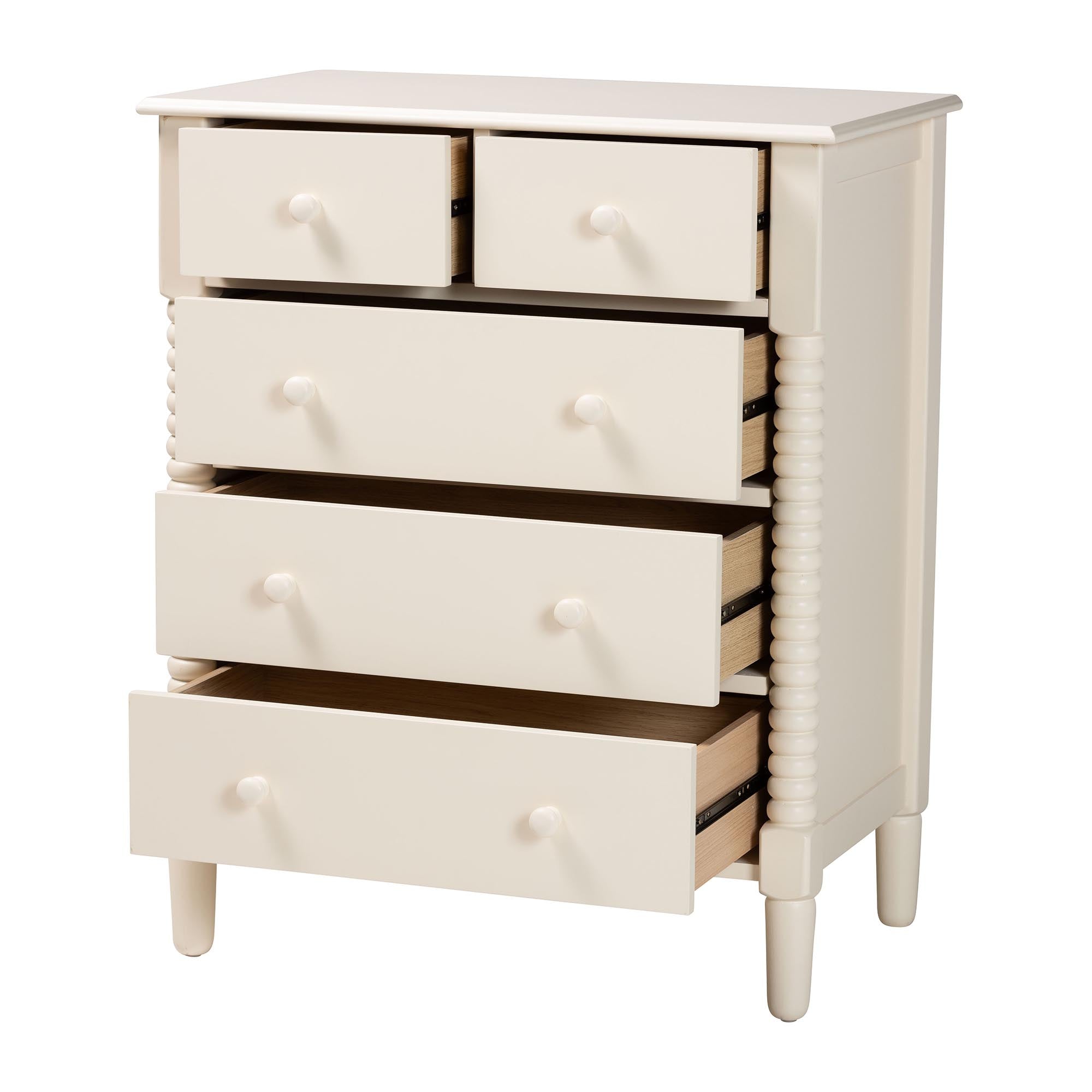 Braith Farmhouse Spindle Wood 5-Drawer Chest