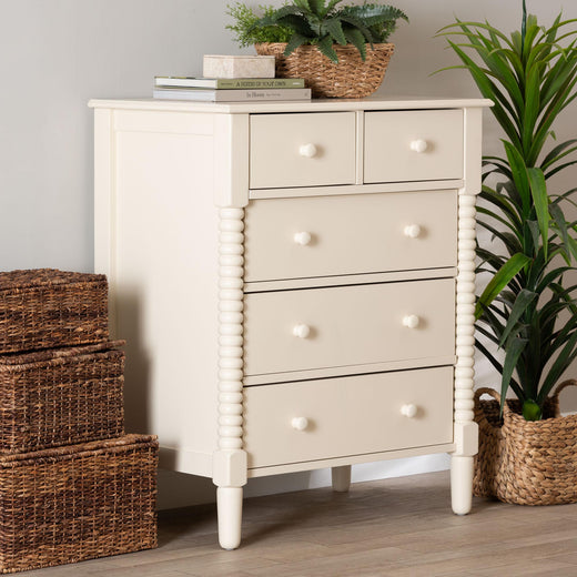 Braith Farmhouse Spindle Wood 5-Drawer Chest