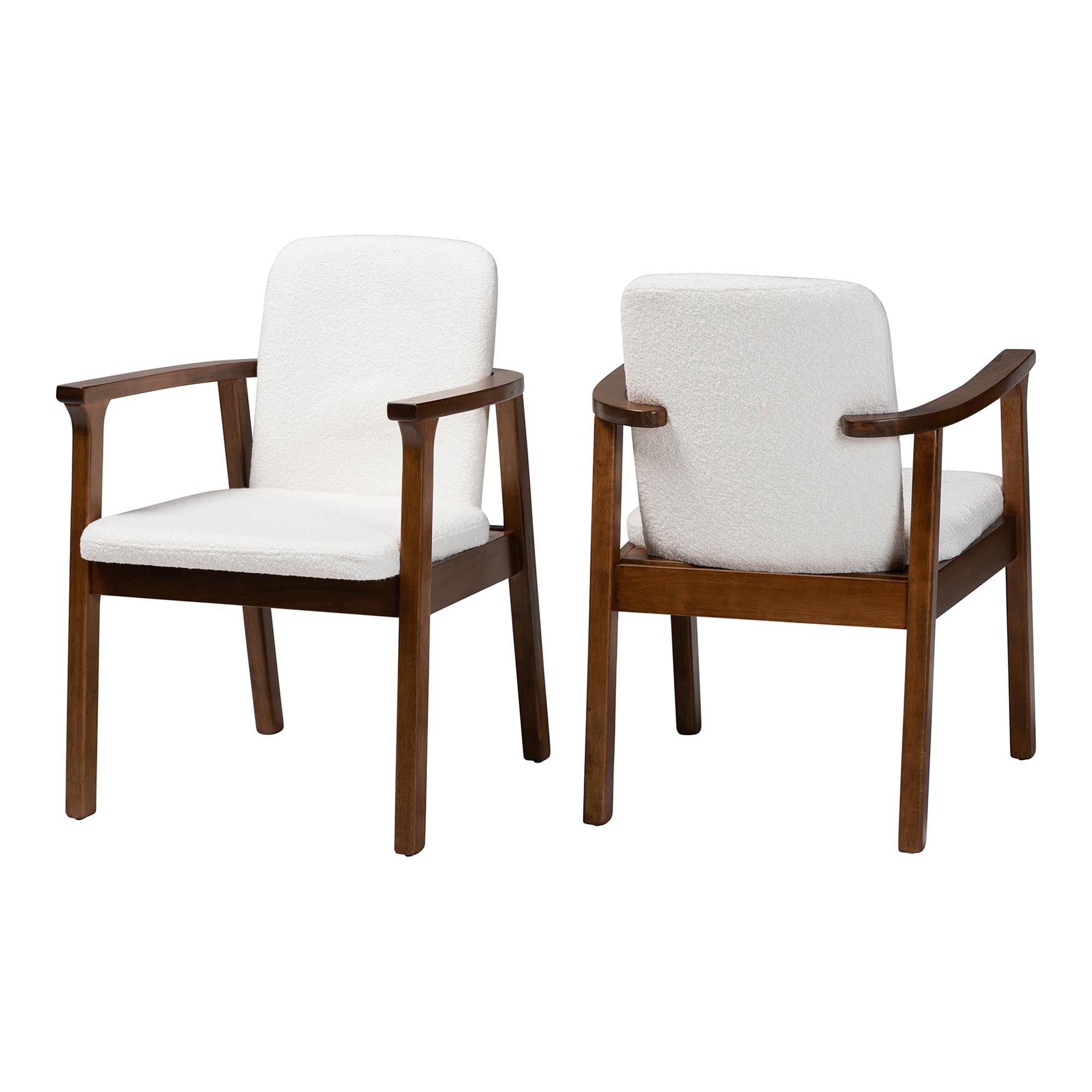 Miyagi Boucle Upholstered Dining Chair Set of 2- Mid-Century Modern Armchair with Solid Wood Frame and Rounded Backrest, and