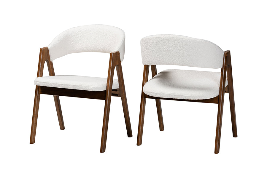 Virden Boucle Upholstered Dining Chair Set of 2- Mid-Century Modern Armchair with Solid Wood Frame and Curved Open-Back Design, and