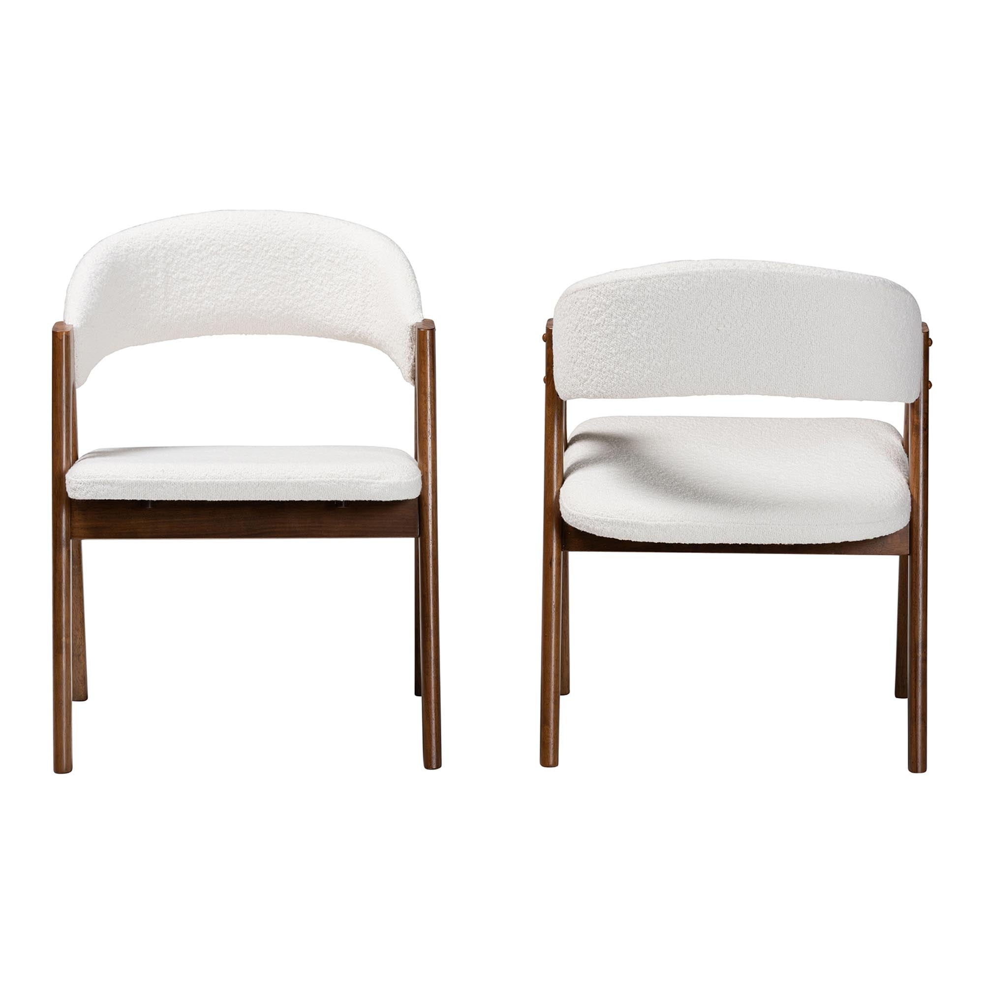 Virden Boucle Upholstered Dining Chair Set of 2- Mid-Century Modern Armchair with Solid Wood Frame and Curved Open-Back Design, and