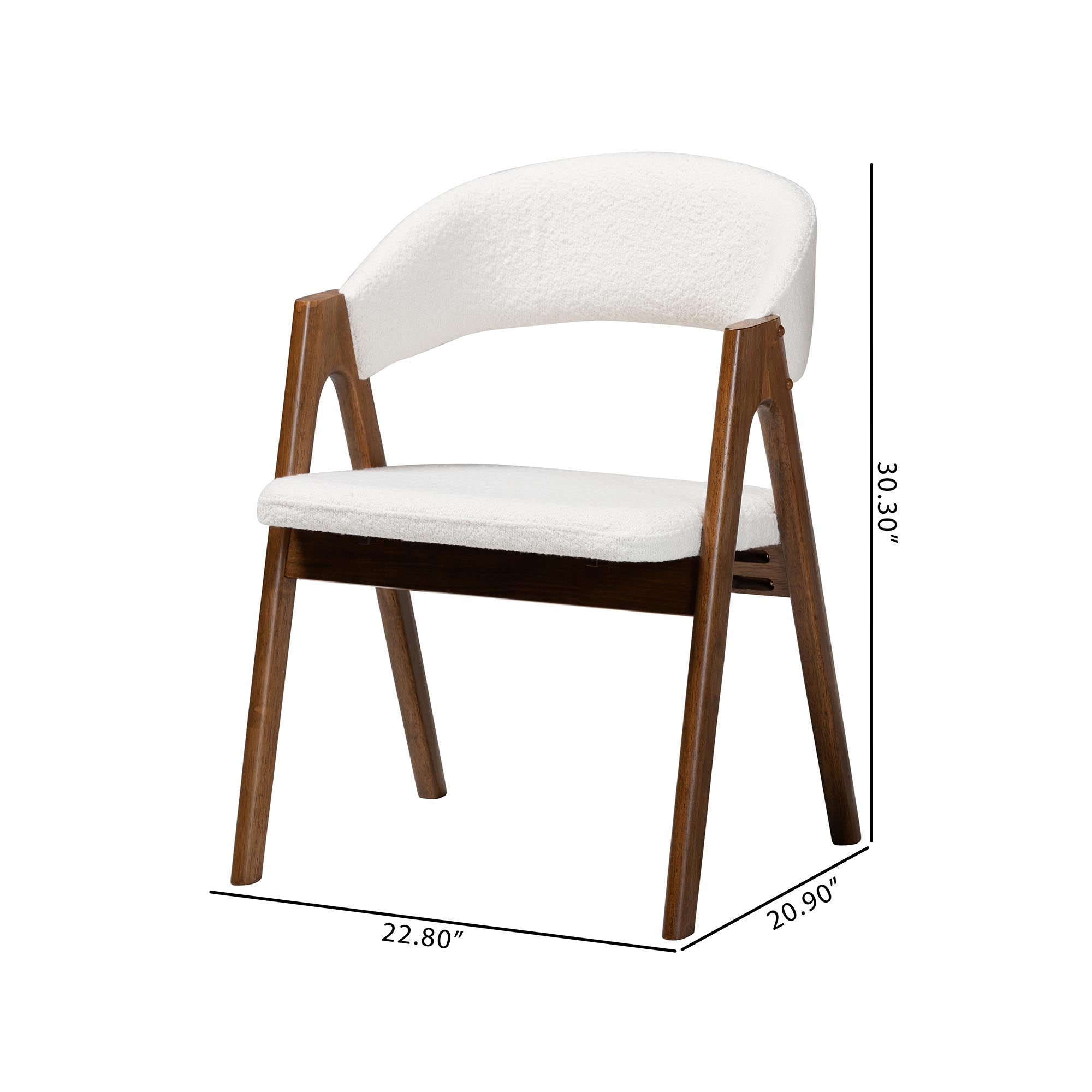 Virden Boucle Upholstered Dining Chair Set of 2- Mid-Century Modern Armchair with Solid Wood Frame and Curved Open-Back Design, and