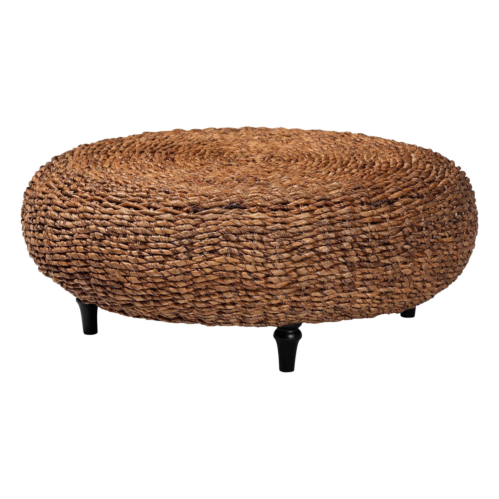 bali & pari Riau Handwoven Seagrass Coffee Table with Wooden Legs - Wicker Round Living Room Table for Living Room or Bedroom Décor