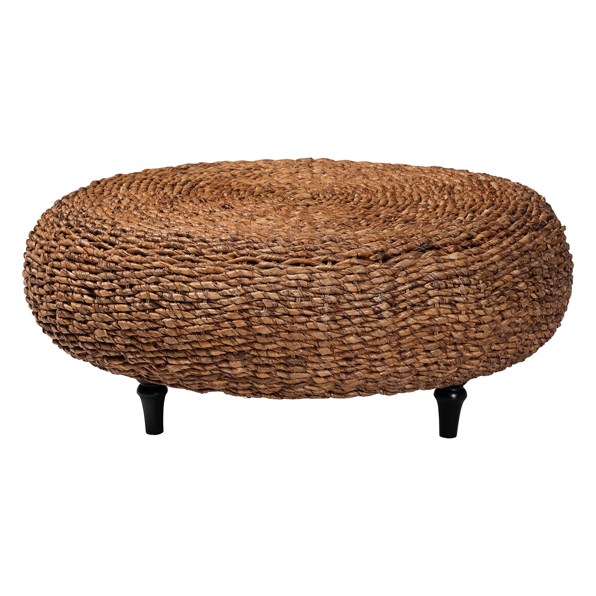 bali & pari Riau Handwoven Seagrass Coffee Table with Wooden Legs - Wicker Round Living Room Table for Living Room or Bedroom Décor