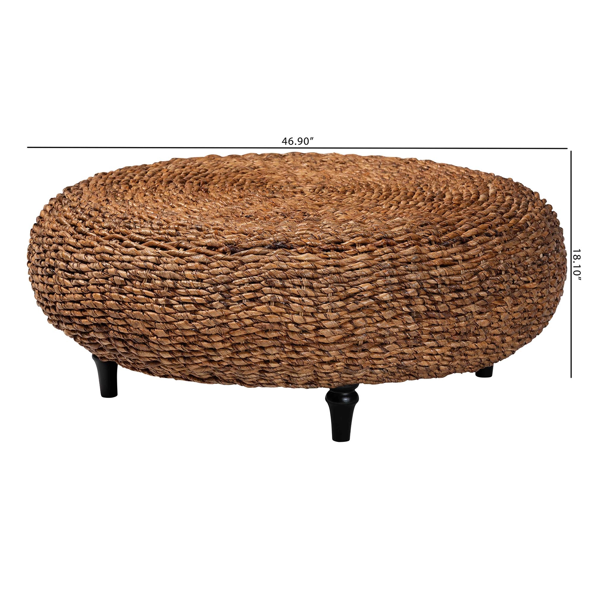 bali & pari Riau Handwoven Seagrass Coffee Table with Wooden Legs - Wicker Round Living Room Table for Living Room or Bedroom Décor