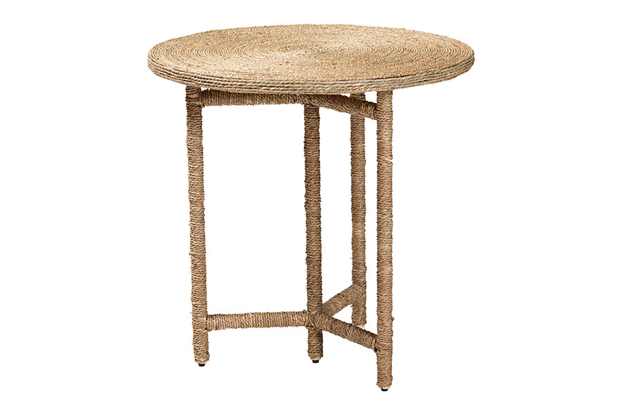 bali & pari Fumito Handwoven Seagrass End Table - Round Boho Side Table with Wrapped Frame, Handmade Coastal Décor for Living Room or Sun Room