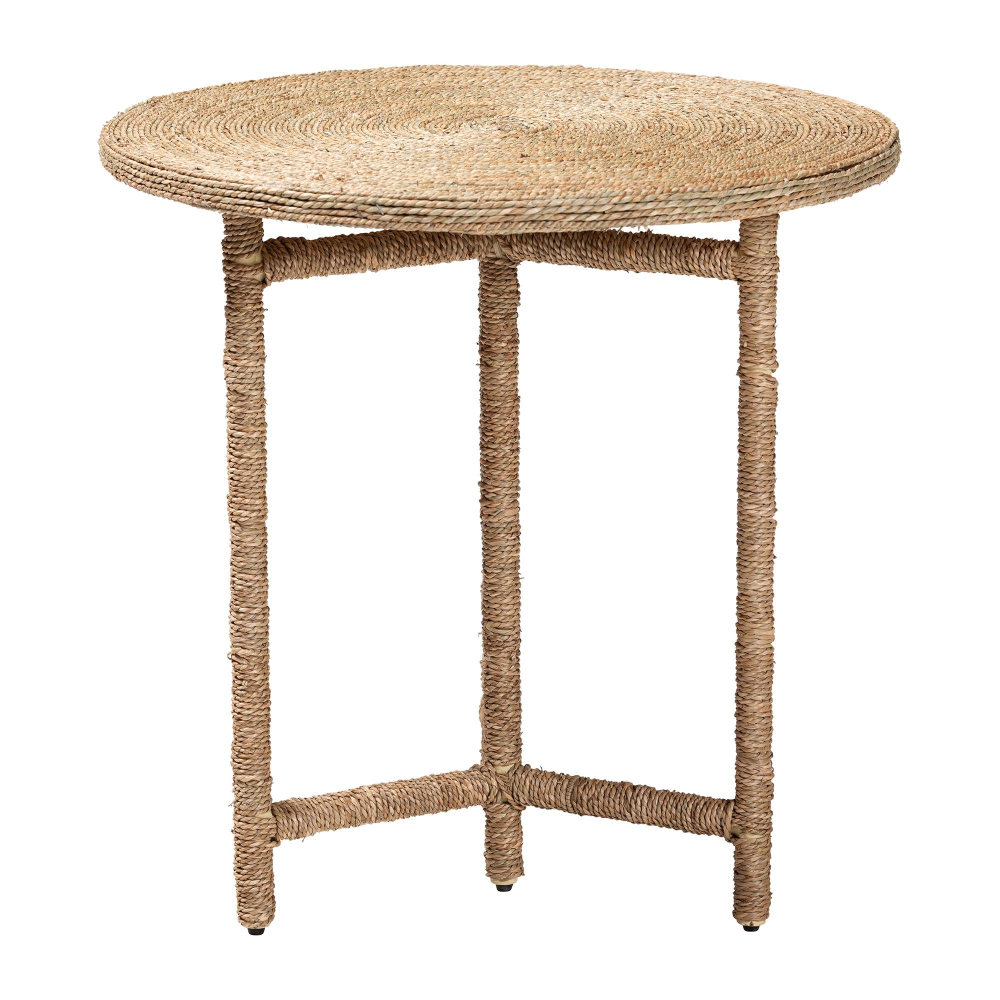 bali & pari Fumito Handwoven Seagrass End Table - Round Boho Side Table with Wrapped Frame, Handmade Coastal Décor for Living Room or Sun Room