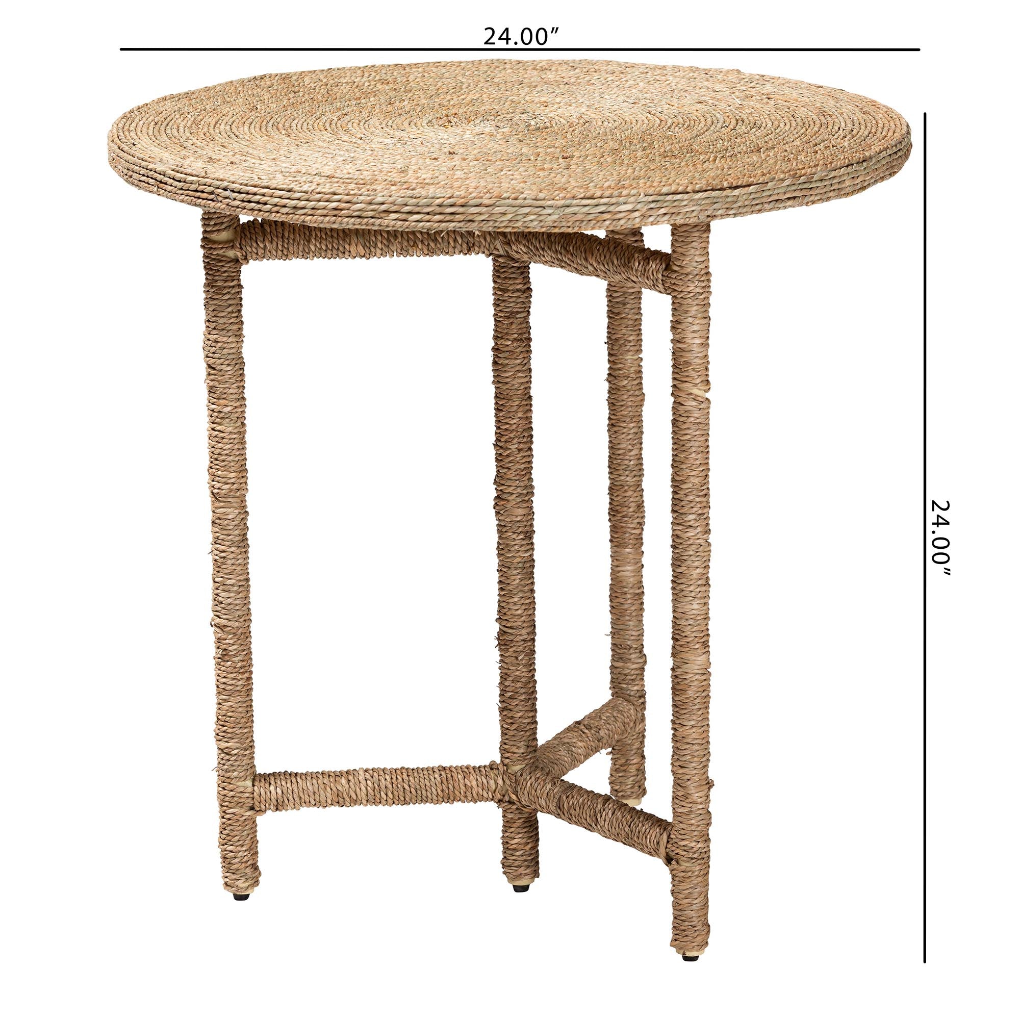 bali & pari Fumito Handwoven Seagrass End Table - Round Boho Side Table with Wrapped Frame, Handmade Coastal Décor for Living Room or Sun Room