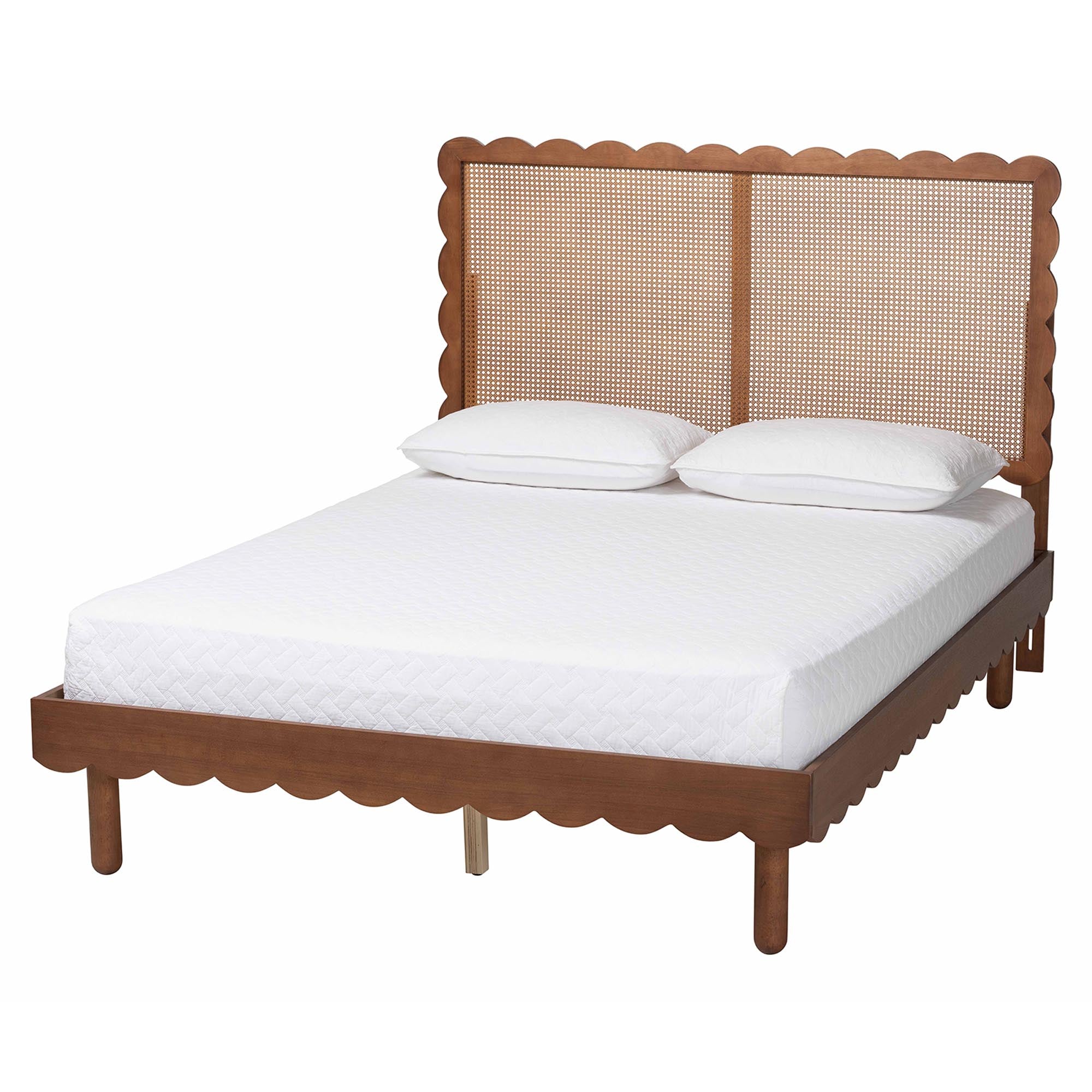 Orianthe Scalloped Platform Bed with Woven Rattan
