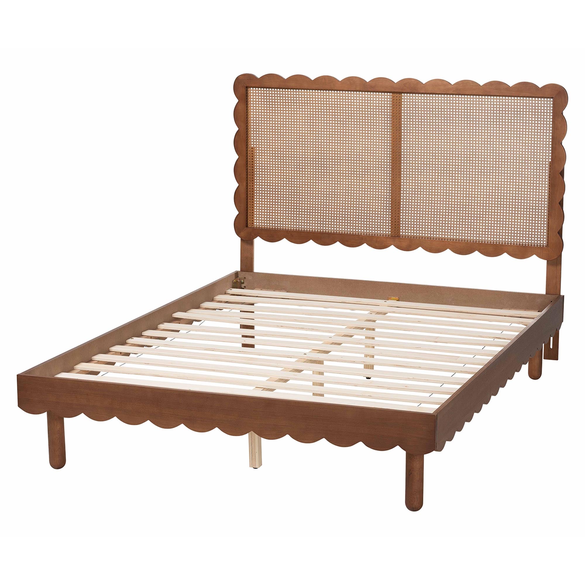 Orianthe Scalloped Platform Bed with Woven Rattan