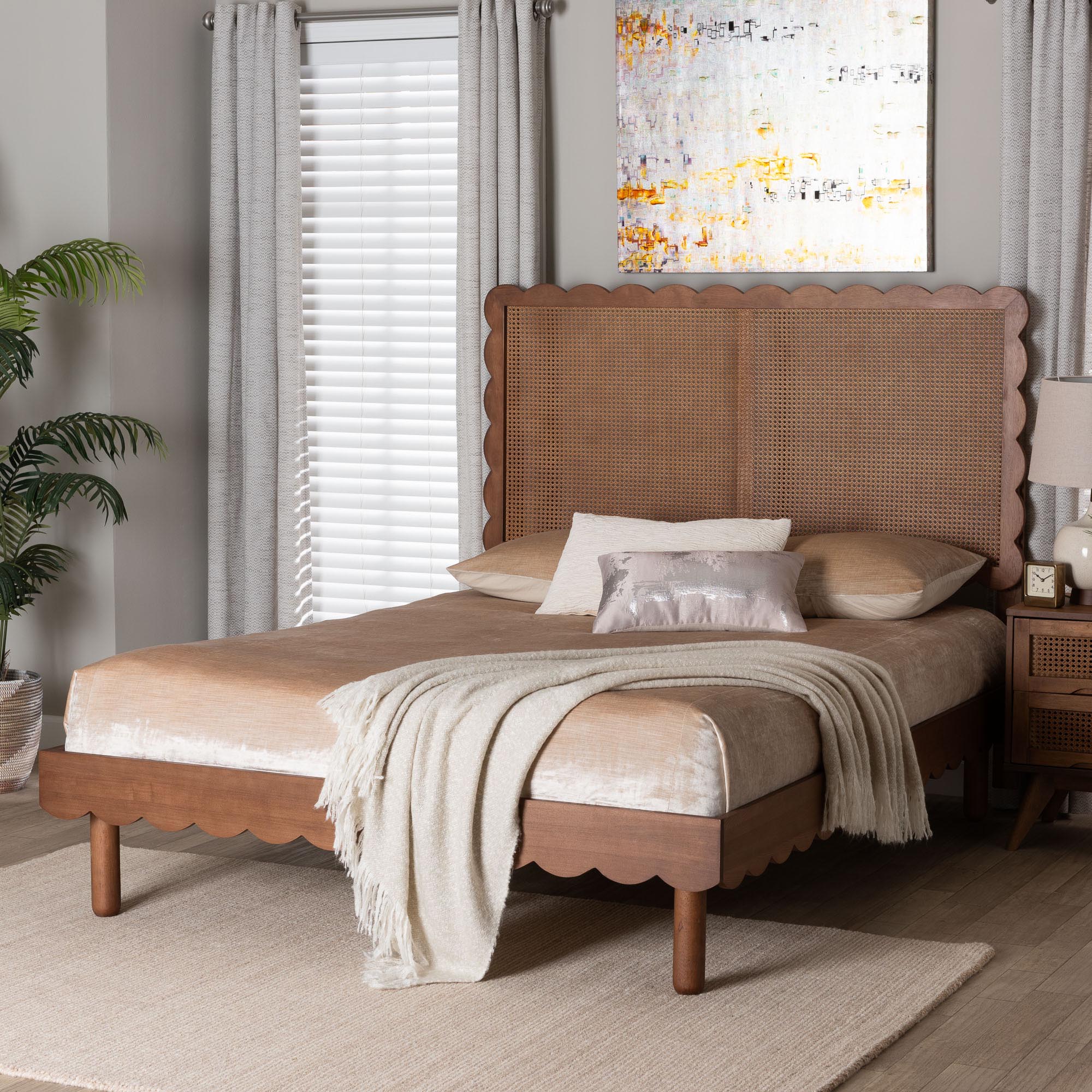 Orianthe Scalloped Platform Bed with Woven Rattan