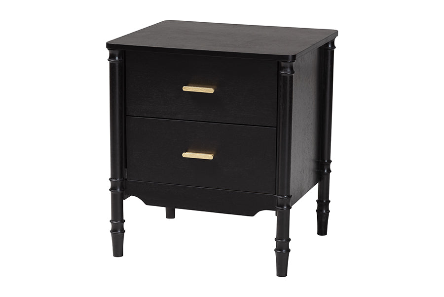 Marisela Wood Nightstand with Handles - 2-Drawer Bedside Table with Bamboo-Inspired Legs, Modern Transitional Accent Furniture for Bedroom or Guest Room
