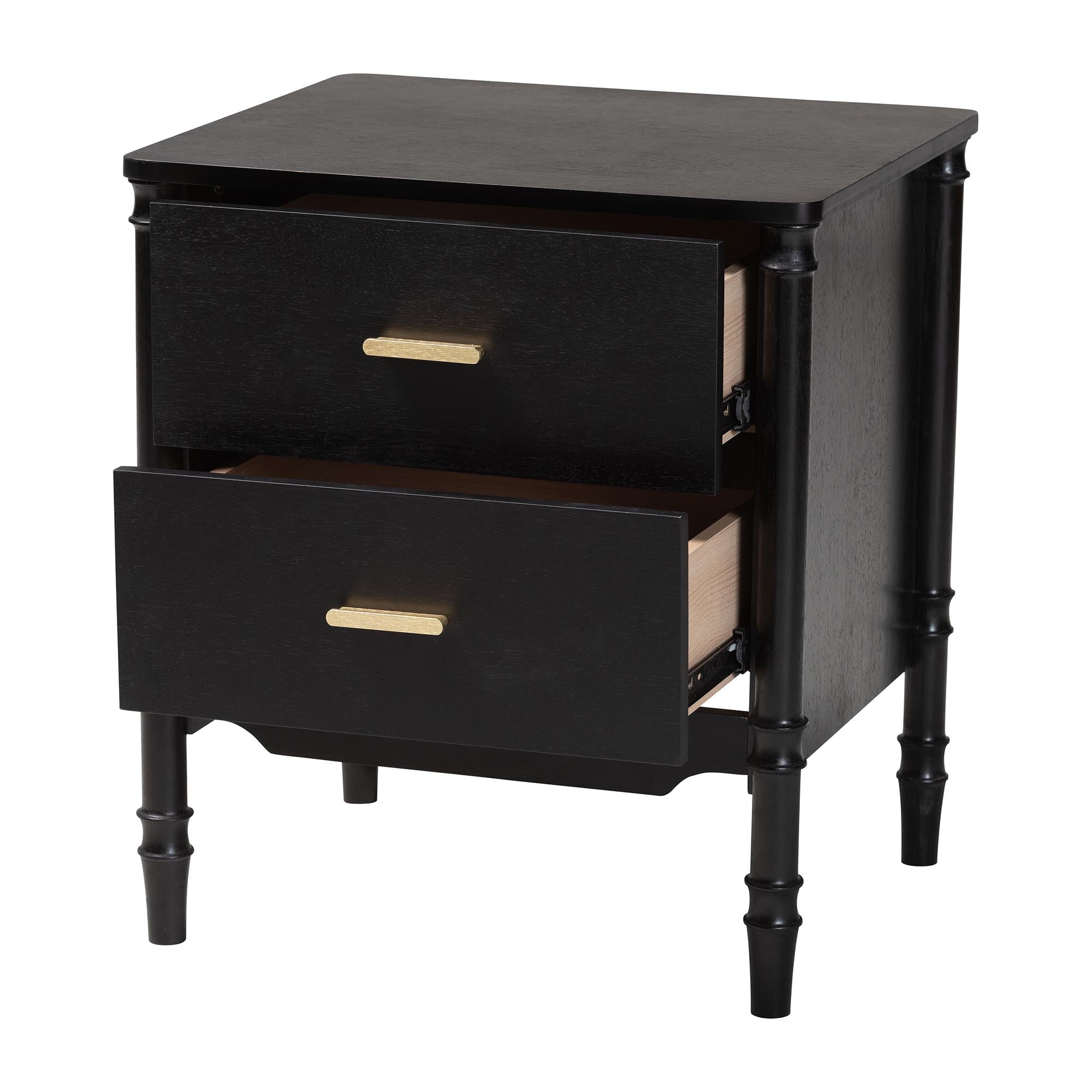 Marisela Wood Nightstand with Handles - 2-Drawer Bedside Table with Bamboo-Inspired Legs, Modern Transitional Accent Furniture for Bedroom or Guest Room