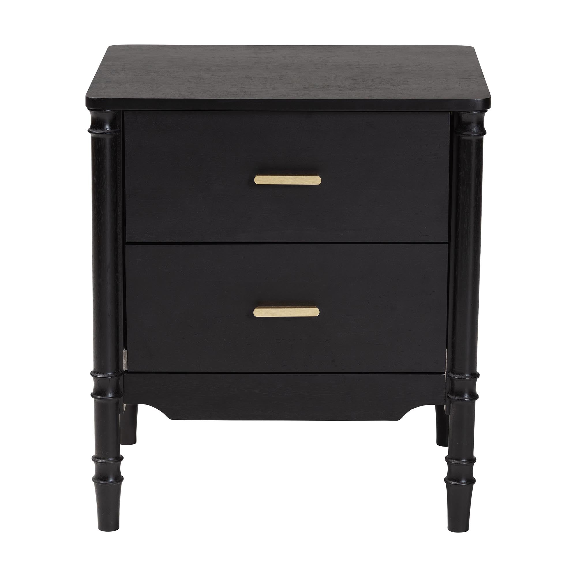Marisela Wood Nightstand with Handles - 2-Drawer Bedside Table with Bamboo-Inspired Legs, Modern Transitional Accent Furniture for Bedroom or Guest Room