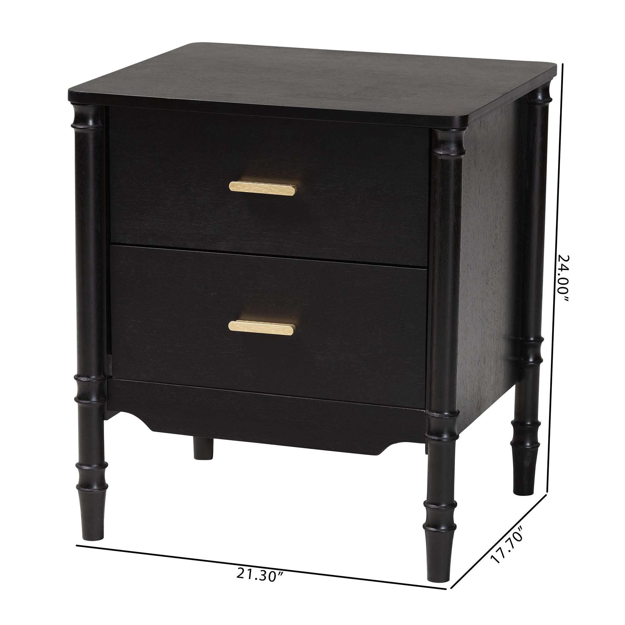 Marisela Wood Nightstand with Handles - 2-Drawer Bedside Table with Bamboo-Inspired Legs, Modern Transitional Accent Furniture for Bedroom or Guest Room