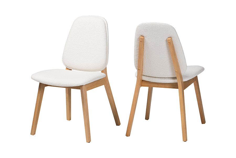 Hudson Boucle Upholstered Dining Chair Set of 2- Mid-Century Modern Side Chair with Solid Wood Frame and Rounded Backrest, and