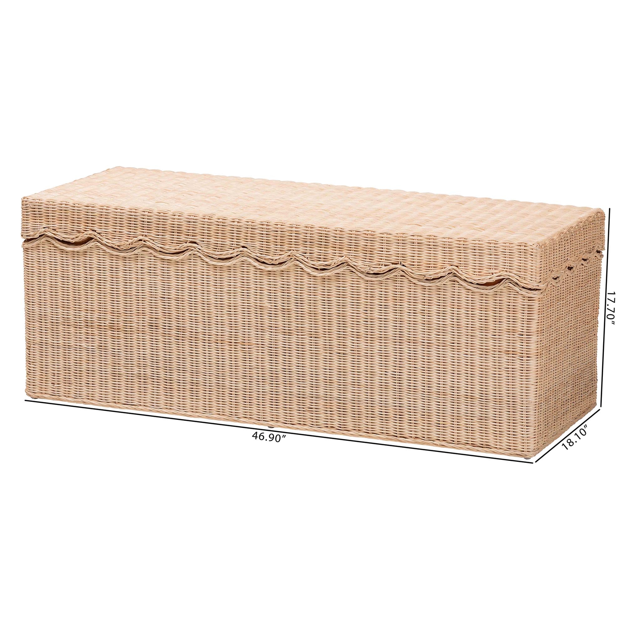 Bali & Pari Damita Scallop Rattan Chest with Lift-top Lid Coastal Boho Style Storage Bench